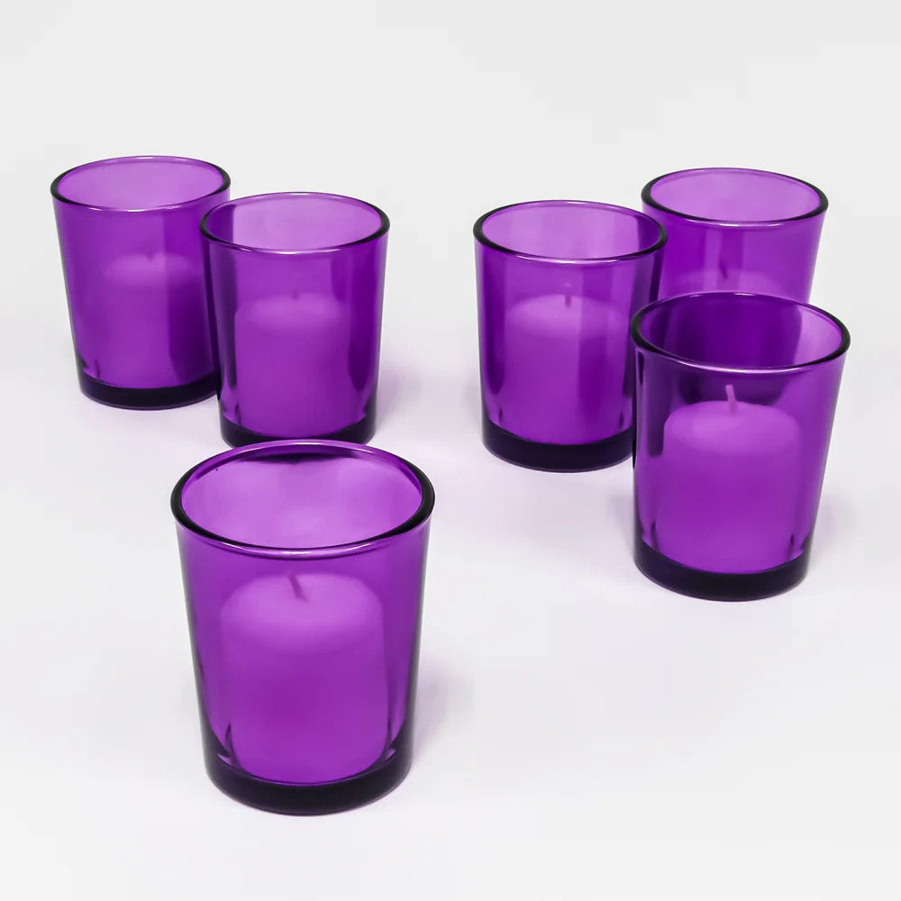 10 Pack Purple Glass Votive Tealight Candle Holders - Elegant Wedding Centerpieces, Christmas Decor, Bridal Shower & Valentine's Party Supplies - Perfect for Romantic Dinners, Holiday Tablescapes and Special Event Decorations