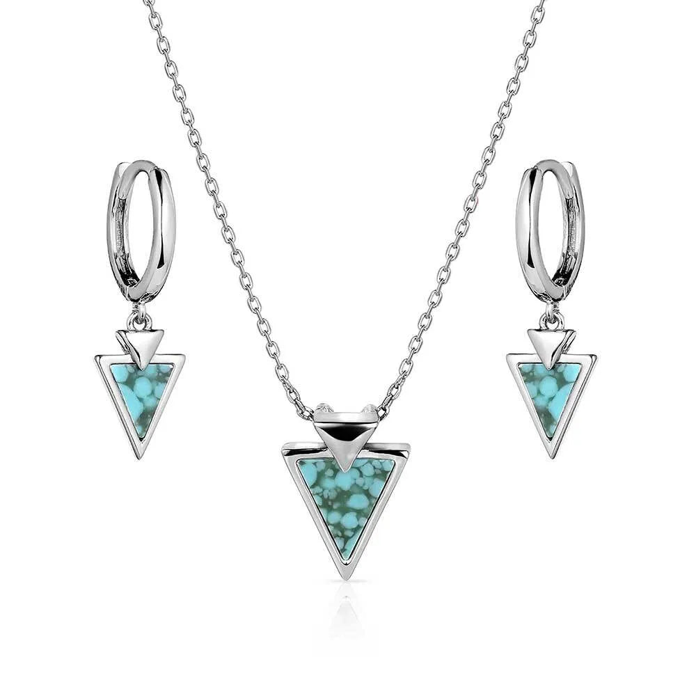 Pointed Path Turquoise Jewelry Set - Handmade Sterling Silver Necklace & Earrings Set - Southwest Style Boho Accessories for Women | Perfect for Festivals, Weddings & Everyday Wear