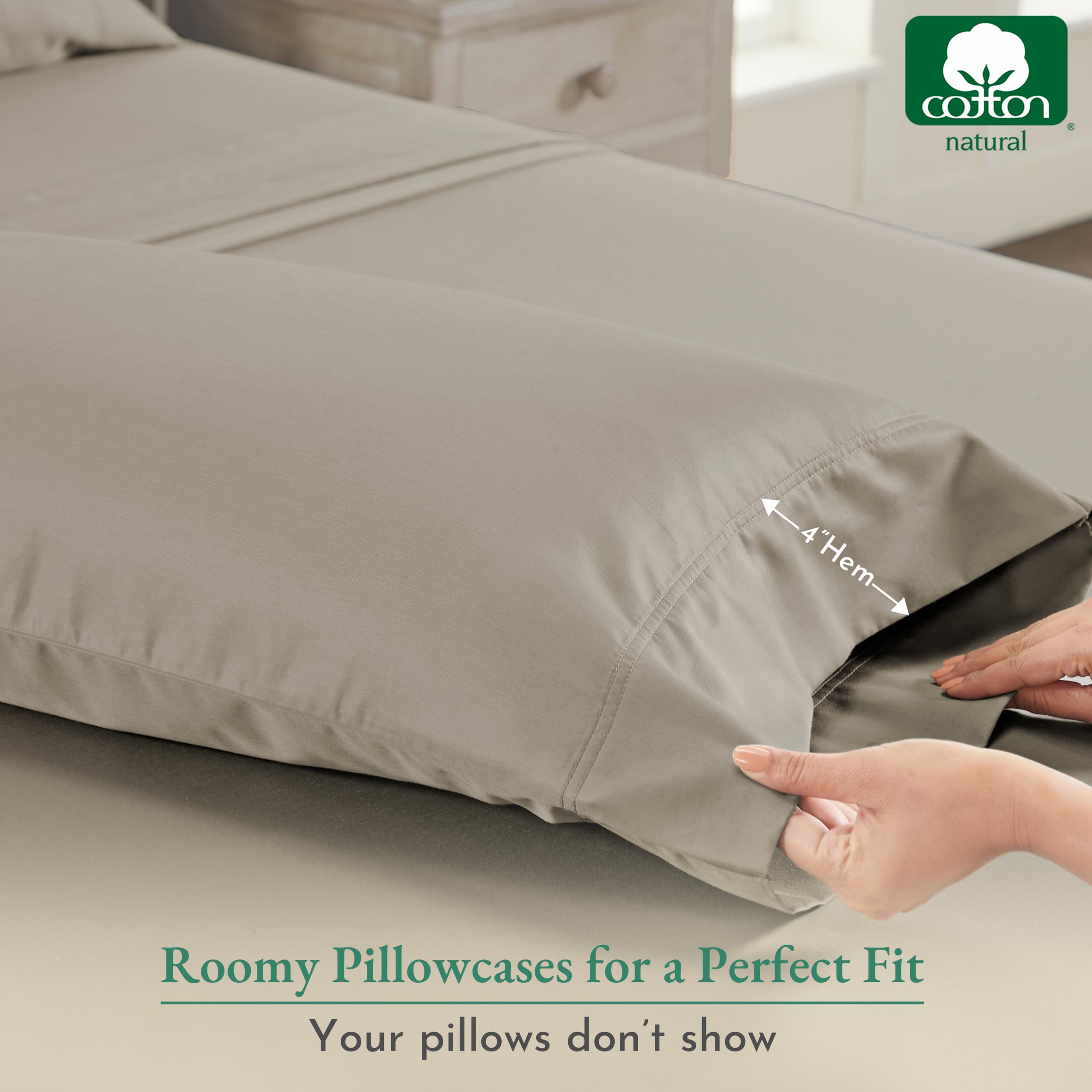 Luxury 600 Thread Count 100% Cotton Pillowcase Set of 2 - Queen Size Hotel Quality Soft Pillow Cases for Standard & Queen Pillows (Taupe) | Perfect for Bedroom Upgrade, Guest Room Essentials & Spa-Like Sleep Experience