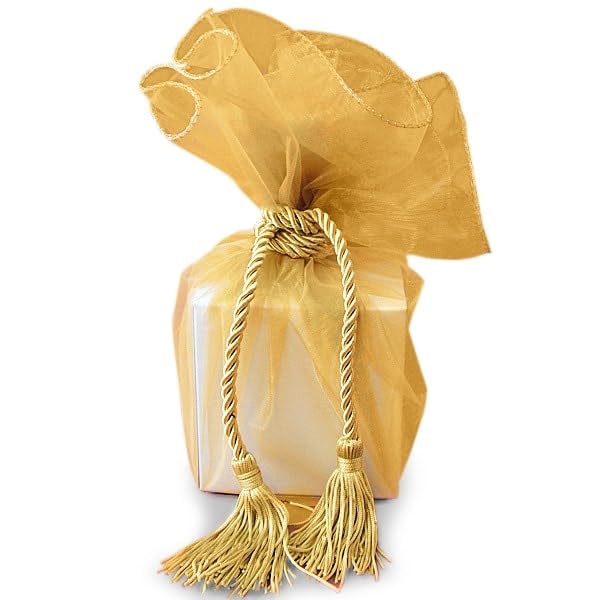 10 Pack Gold Sheer Organza Wrap with Tassel - 28 Inch Elegant Bridal Shawl for Wedding, Party, and Special Occasions