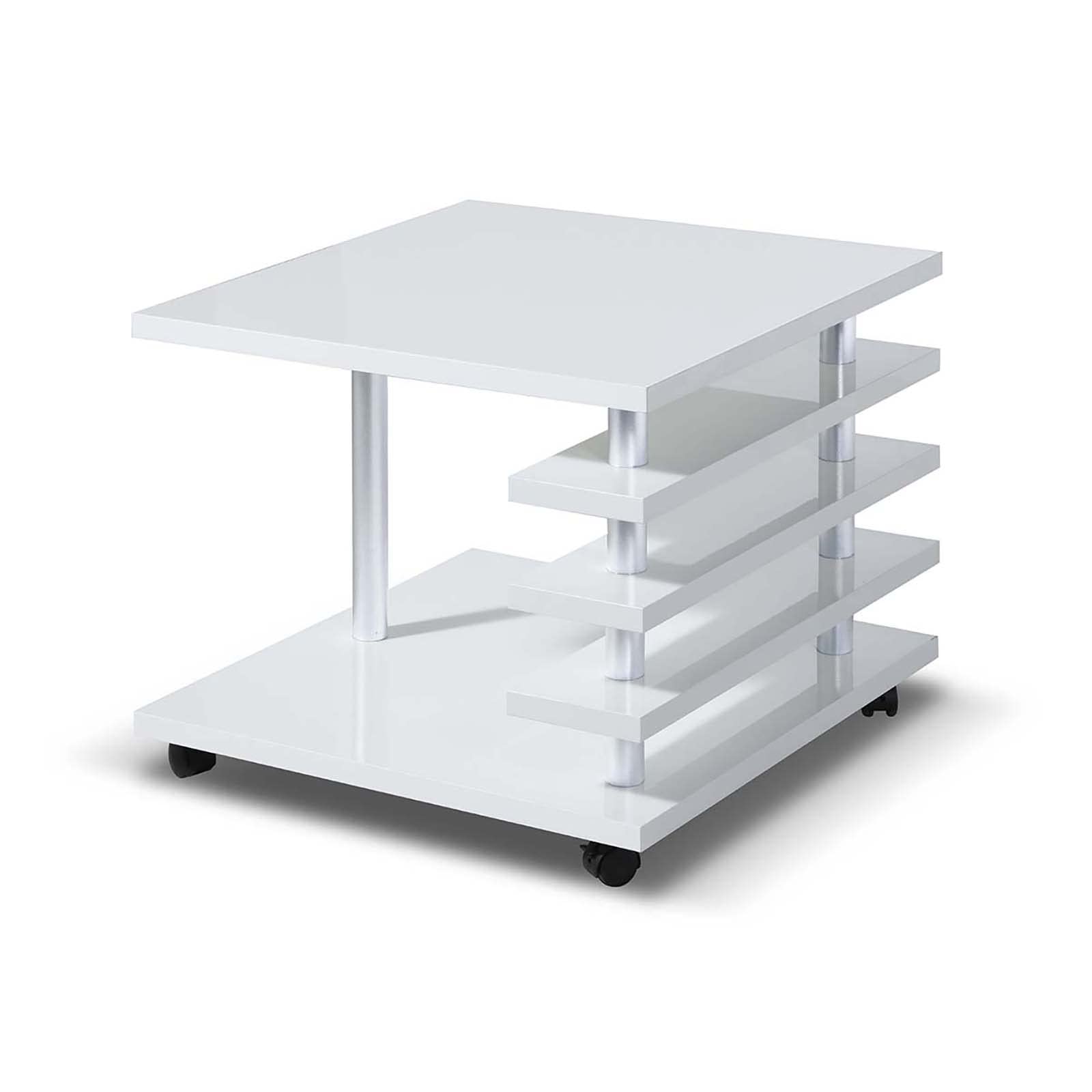 JASOYA Modern LED Coffee Table with 4 Universal Wheels - High Gloss White Mobile End Table for Living Room, Hotel, Bar & Club - Perfect for Home Decor, Entertainment Spaces and Nightlife Venues