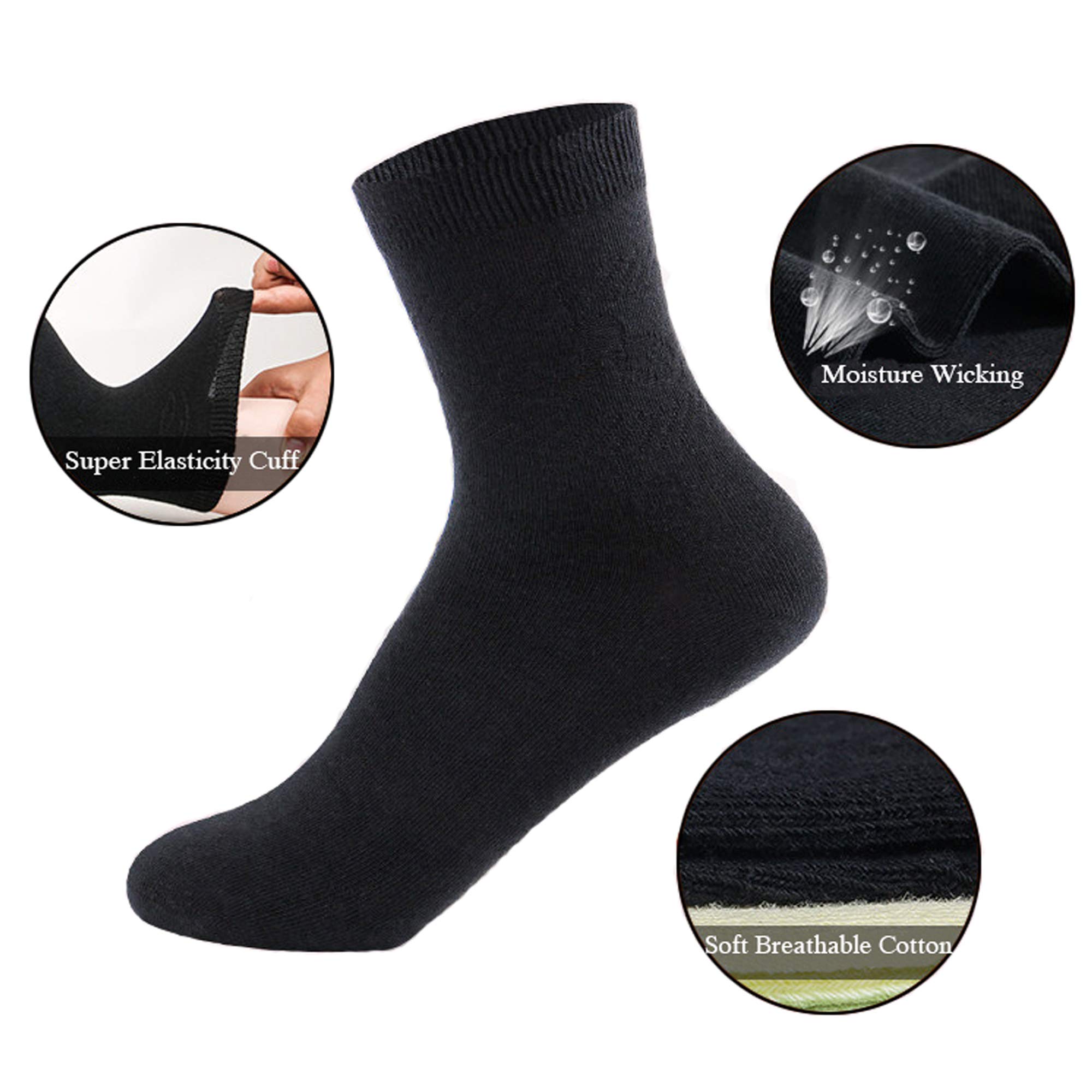 6-9 Pairs Women's Black Crew Socks Thin High Ankle Lightweight Cotton Socks for Everyday Wear, Workout & Casual Outfits