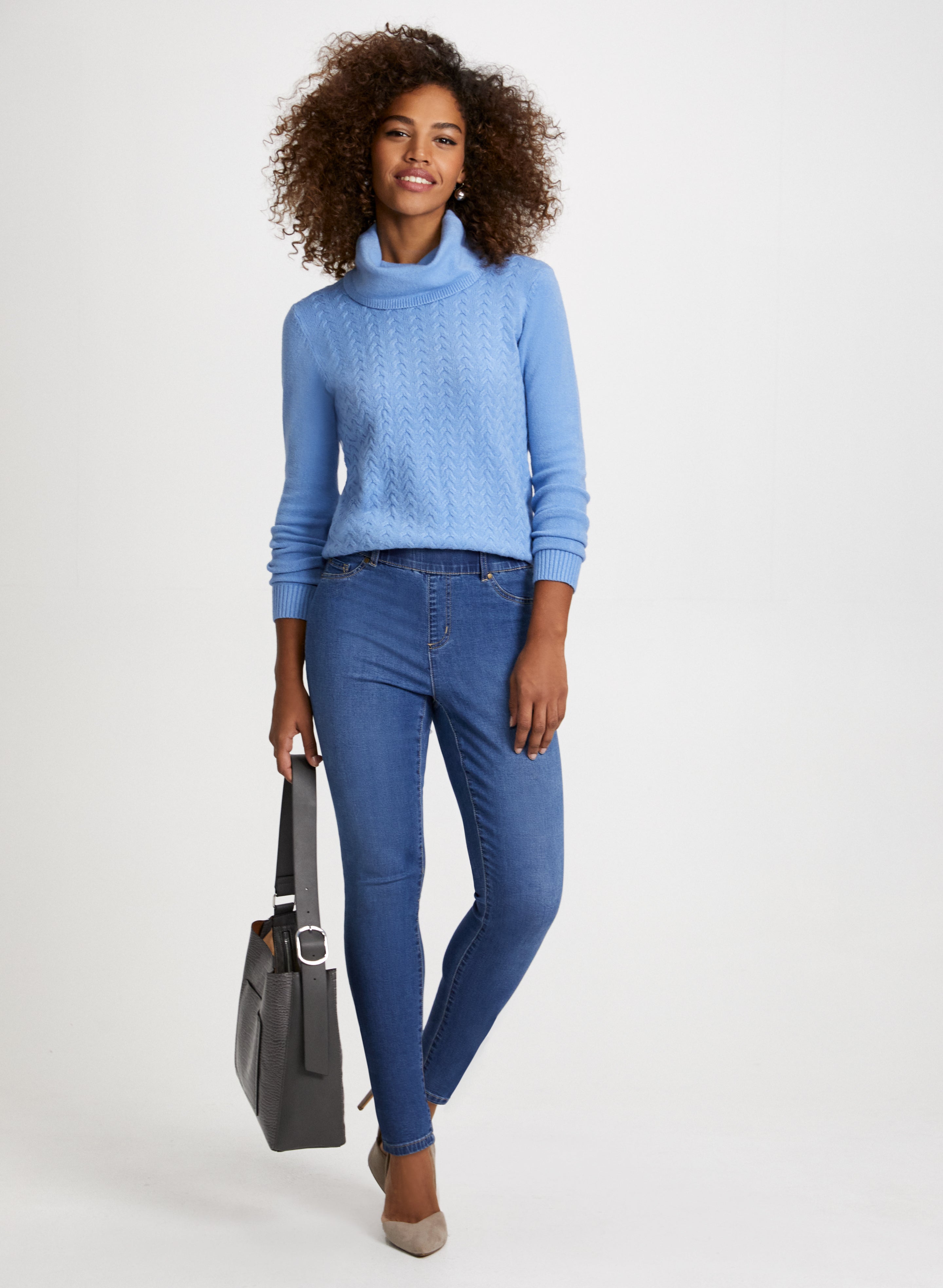 Cozy Cable Knit Sweater & Slim Fit Jeans Set for Women - Winter Casual Outfit for Work, Date Night & Weekend Getaways
