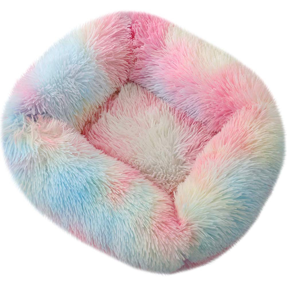 La La Pet® Donut Dog & Cat Bed - Cozy Cave Burrow Pet Bed with Self-Warming Technology, Soft Plush Cuddler for Calming Anxiety - Improved Sleep for Small & Medium Dogs & Cats (Rainbow XS) - Perfect for Bedrooms, Living Rooms & Pet Travel