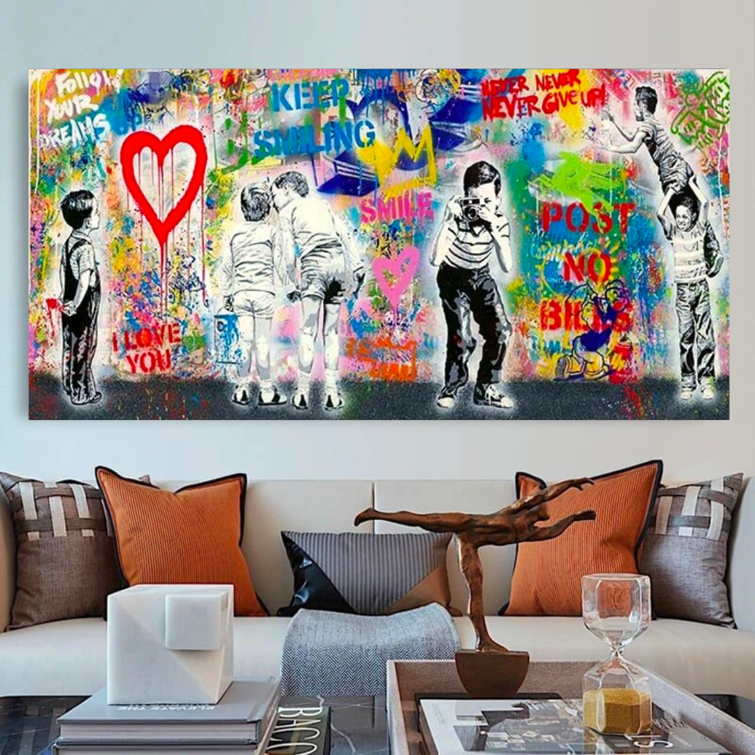 Banksy Love Is All We Need Canvas Wall Art - Modern Street Art Home Decor for Living Room, Bedroom & Office