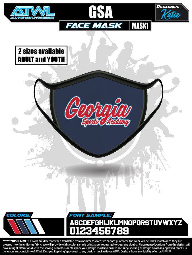 Georgia Sports Academy Face Mask - Breathable & Comfortable for Training, Running, and Outdoor Activities