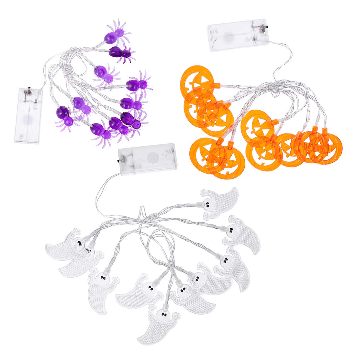 FRCOLOR 3Pcs Halloween LED String Lights - Glow in The Dark Spider, Pumpkin & Ghost Decorations for Yard, Home, Bedroom - Perfect for Halloween Party, Outdoor Decor & Spooky Night Lighting