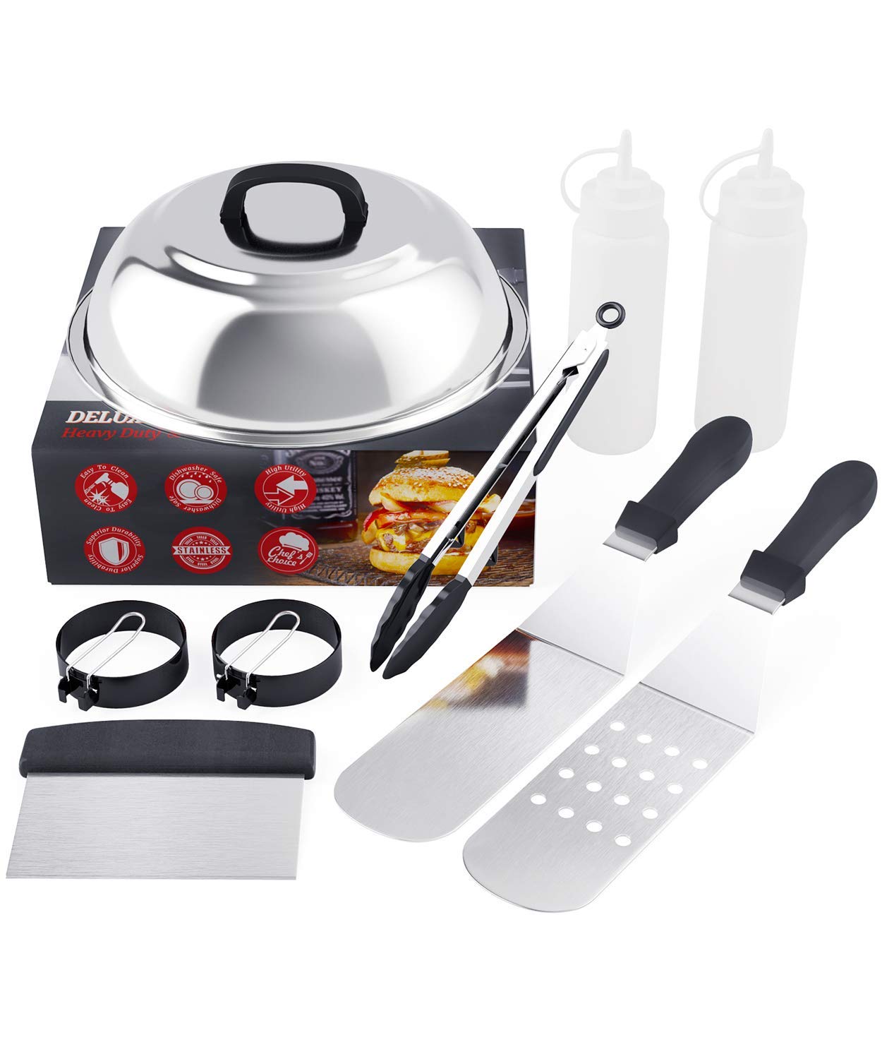 SHINESTAR Professional Griddle Accessories Kit for Blackstone Flat Top Grill - 12-Inch Melting Dome & 9-Piece Complete Set | Perfect for Outdoor Cooking, Camping, and Backyard BBQs