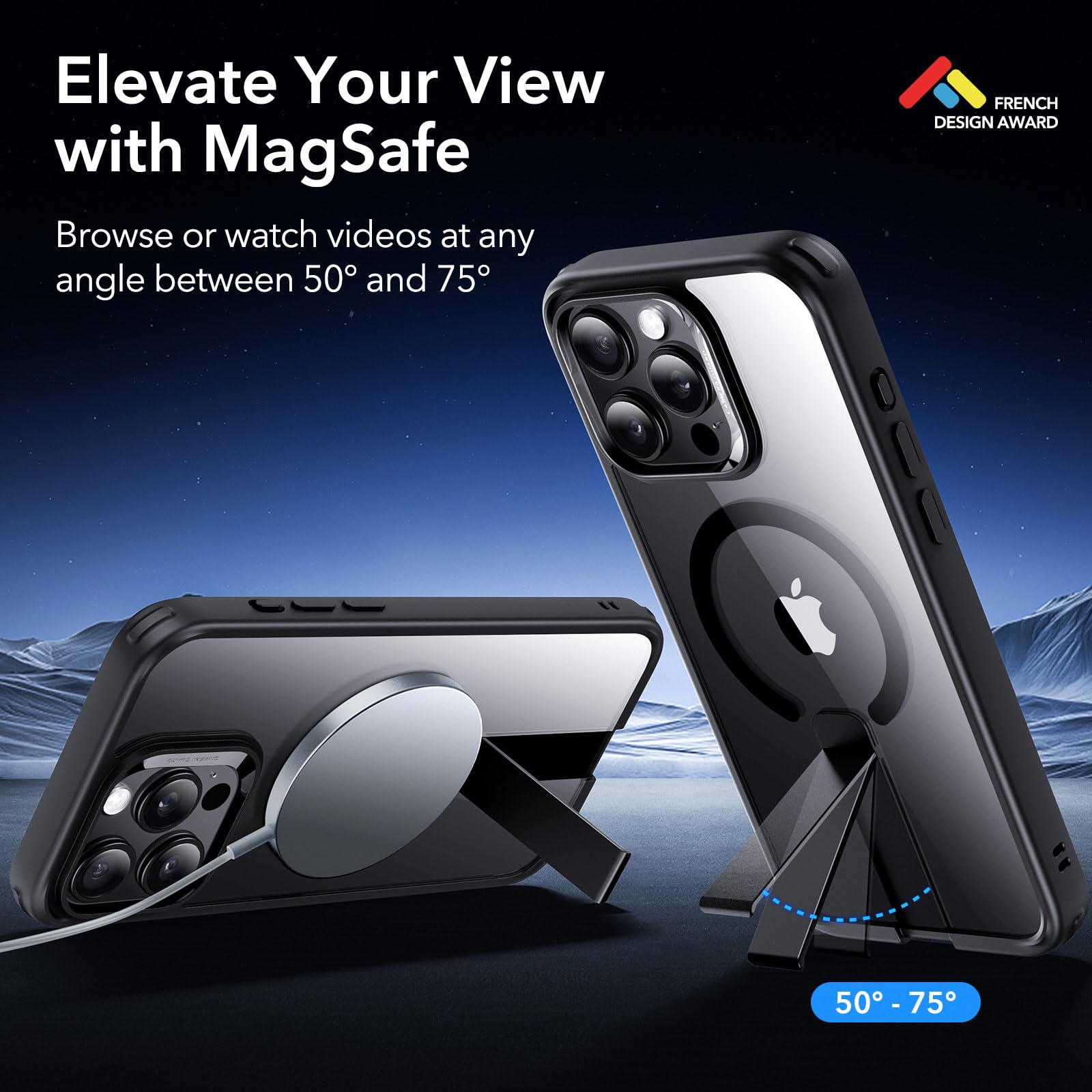 ESR for iPhone 15 Pro Max Case with MagSafe - Military-Grade Drop Protection & Adjustable Kickstand | Slim Clear Black Cover | Perfect for Work, Travel & Everyday Use