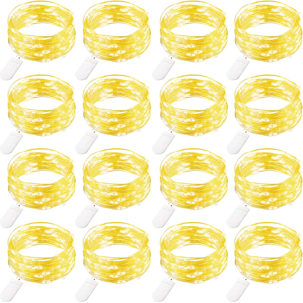 16 Pack LED Fairy Lights Battery Operated (Included) - 10Ft 30 LED Mini Waterproof String Lights with Silver Wire - Firefly Starry Lights for DIY Wedding, Party, Christmas Decor (Warm White) - Perfect for Bedroom, Garden, Patio & Indoor/Outdoor Decoration