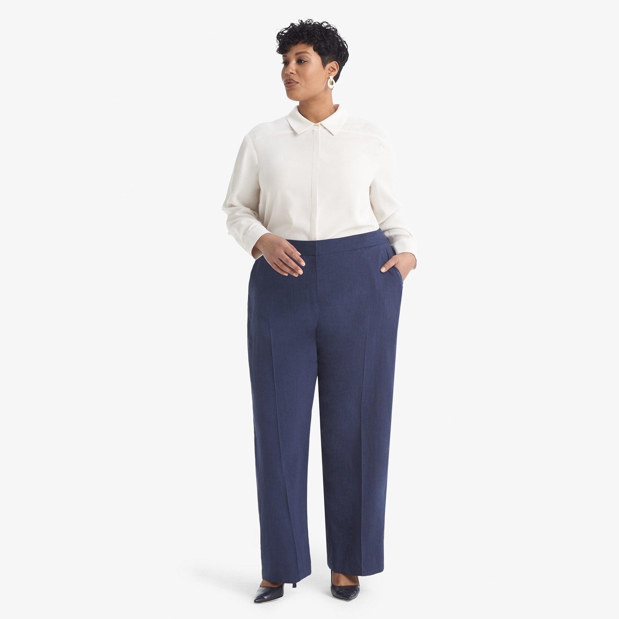 Tinsley Wide Leg Stretch Linen Pants for Women - Comfortable Blueberry Color - Perfect for Office Wear, Casual Outings & Summer Vacations