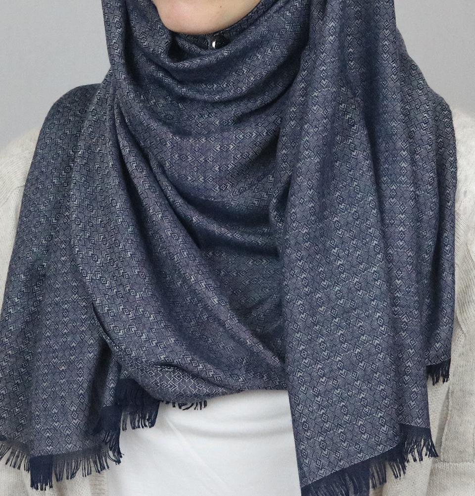 Aker Jacquard Hijab Shawl - Navy Blue 1023BRL | Premium Muslim Headscarf for Women | Perfect for Prayer, Modest Fashion & Everyday Wear