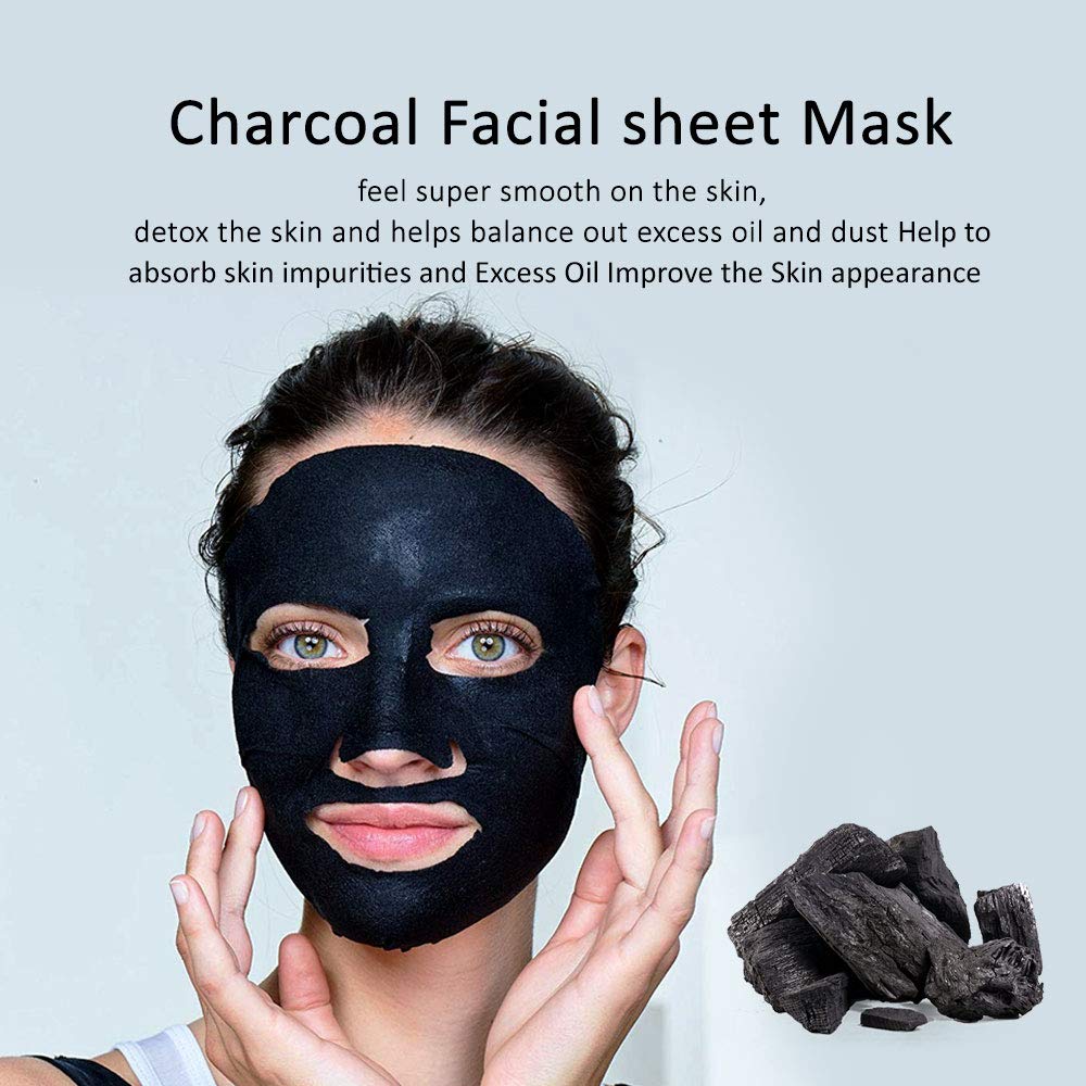 Green Tea Hydrating Facial Sheet Mask 20ml & Tomato Ginseng Charcoal Renewal Sheet Mask 25ml - Korean Skincare Set for Women & Men - Daily Moisturizing & Detoxifying Face Care for Glowing Skin