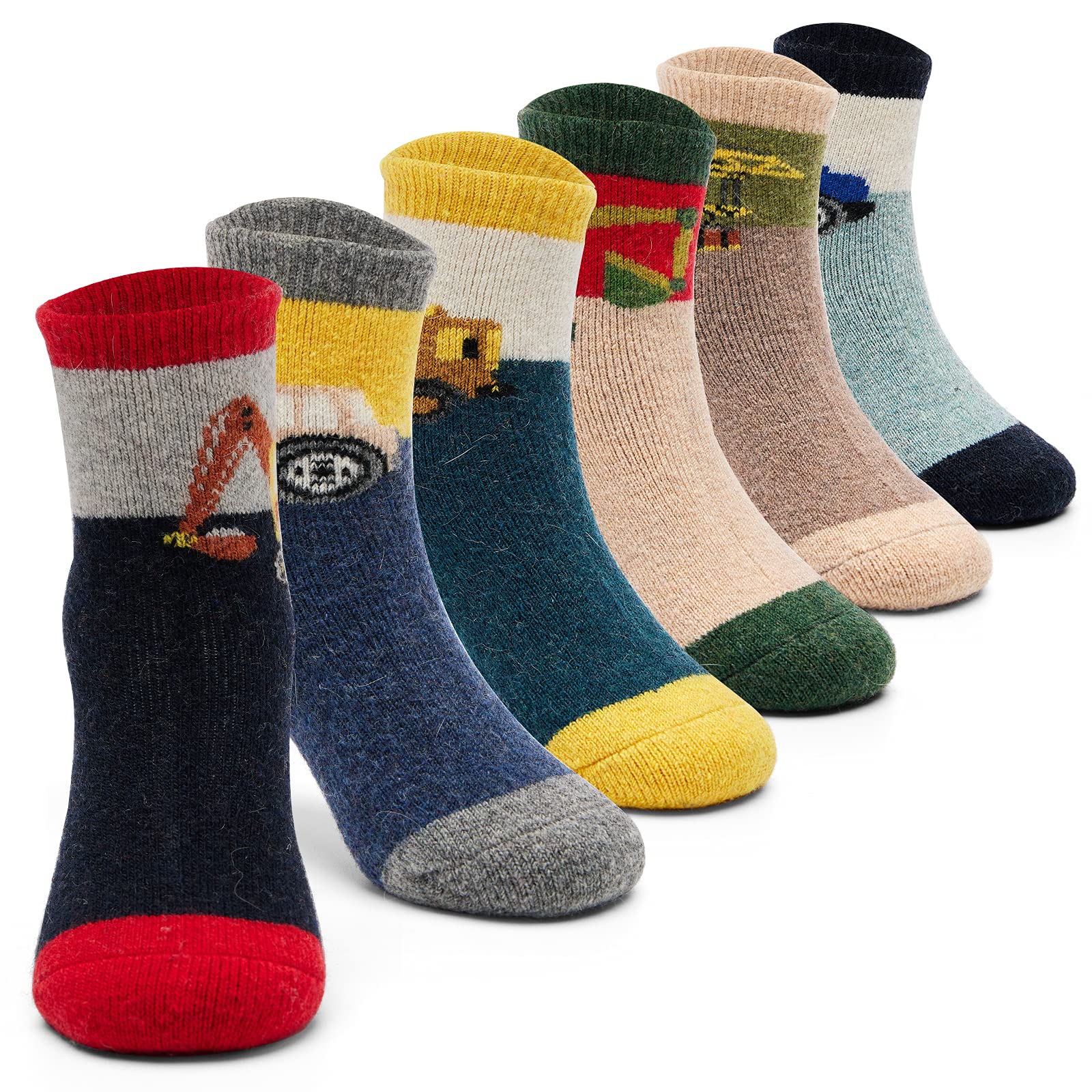 HowJoJo Boys Wool Socks - 6 Pack Warm Winter Crew Socks for Kids | Soft & Thick Thermal Socks for School, Outdoor Play & Cold Weather Activities