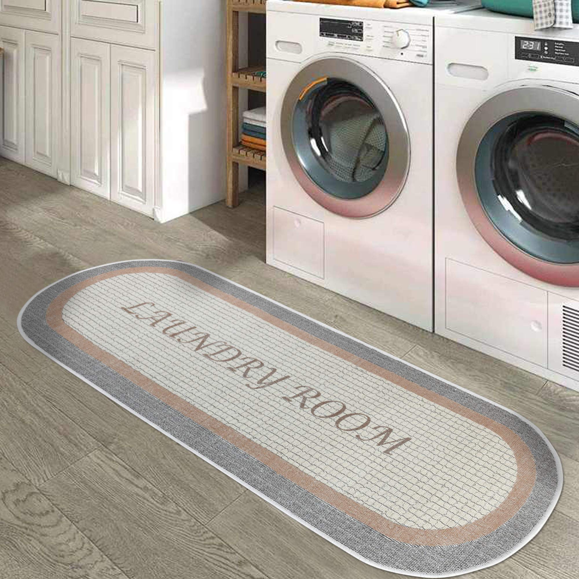 **SUSSEXHOME Non-Slip Washable Laundry Room Rug – Ultra Thin Low Pile Bathroom Runner, Machine Washable Printed Washroom Rug – 20x59 Inches – Perfect for Laundry Room, Bathroom, and Kitchen Decor**