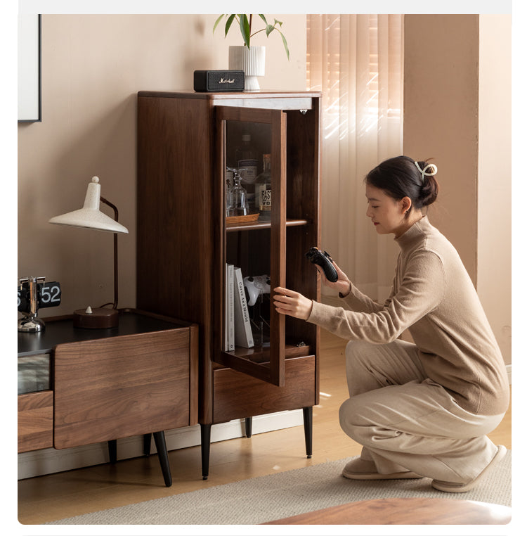 Solid Black Walnut Wood Rocking Side Cabinet - Handcrafted Rustic Nightstand for Bedroom, Living Room & Office Furniture