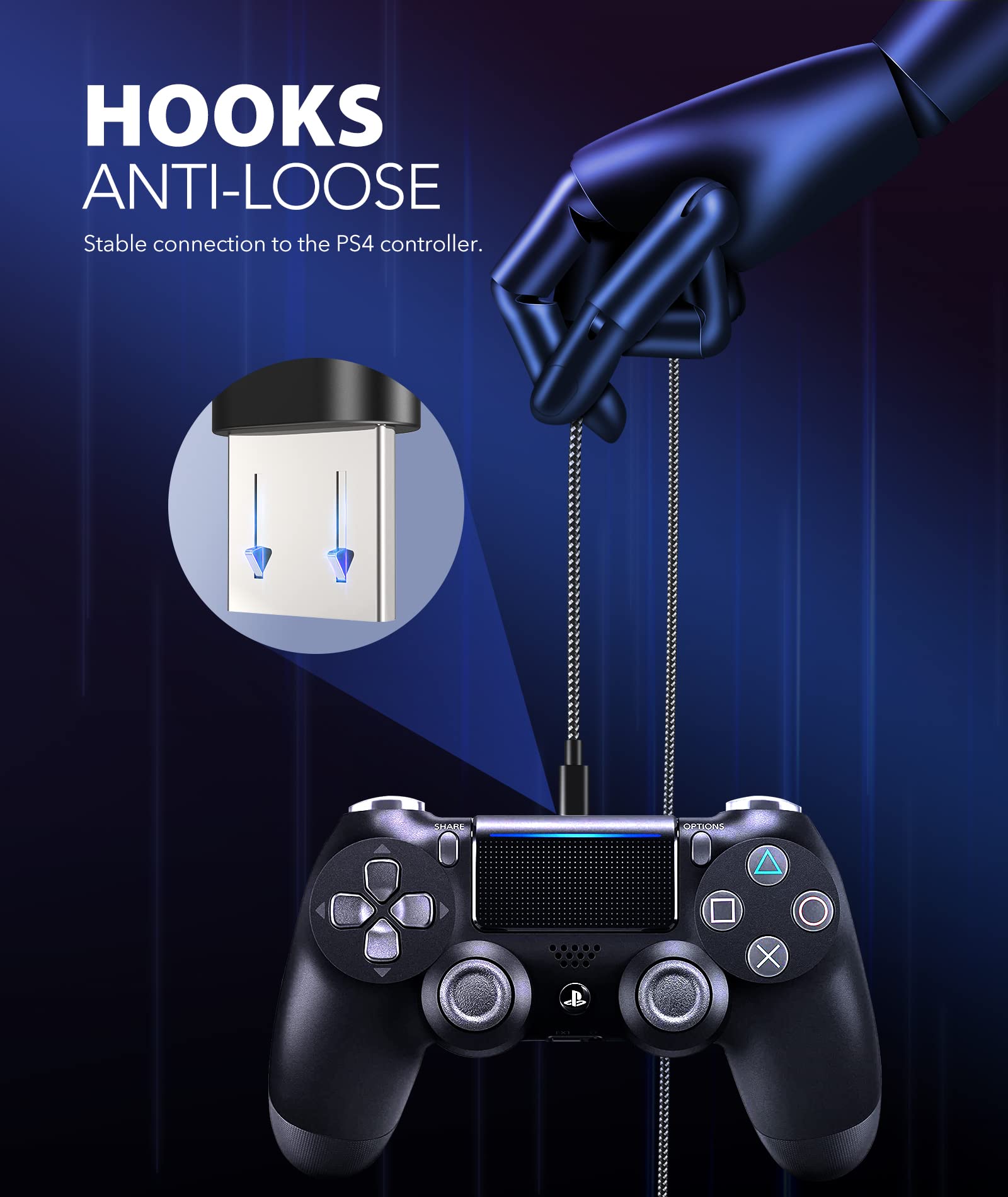 4-Pack Durable Nylon Braided 10ft Micro USB Charging Cable for PS4 Controller - Fast Charging & Data Sync - Perfect for Gaming, Home Entertainment & Office Use