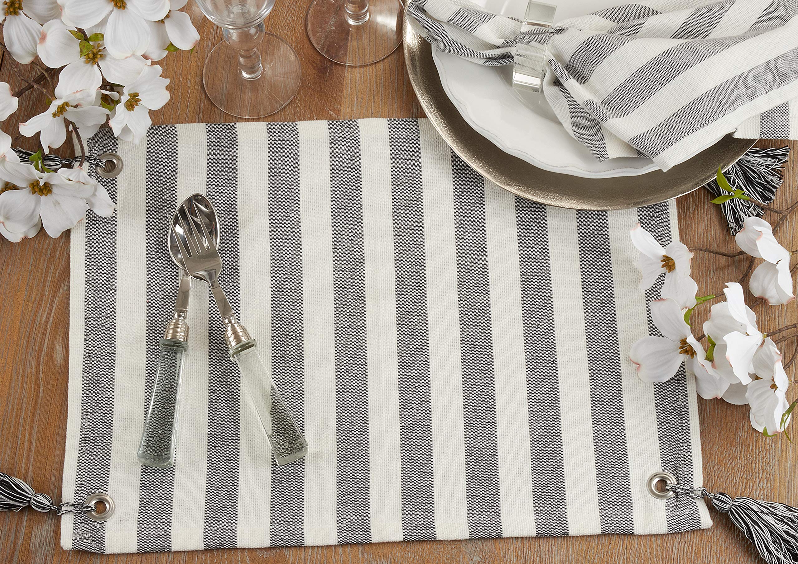 Striped Tassel Table Placemats Set of 4 - Cotton Woven Table Decor for Dining Room, Kitchen, and Party Settings - Perfect for Thanksgiving, Christmas, and Everyday Use