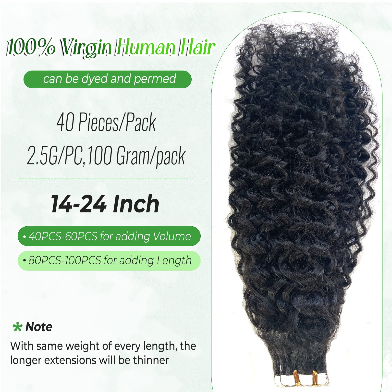 Premium 100G Tape in Hair Extensions for Black Women - 40 Pieces Double Sided Seamless Invisible Real Human Hair Extensions (14 Inch, Curly) - Perfect for Daily Wear, Special Occasions & Volume Enhancement