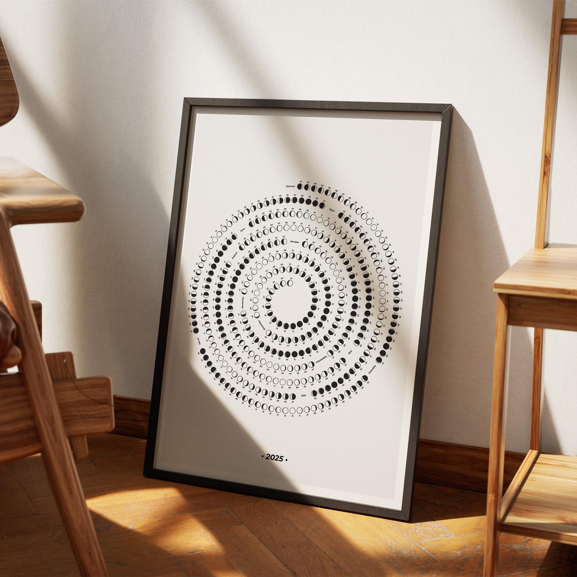 2025 Moon Phase Calendar - Unframed Single Page Lunar Wall Art for Home & Office Decor | Perfect for Hallway, Living Room, Bedroom & Gift Giving
