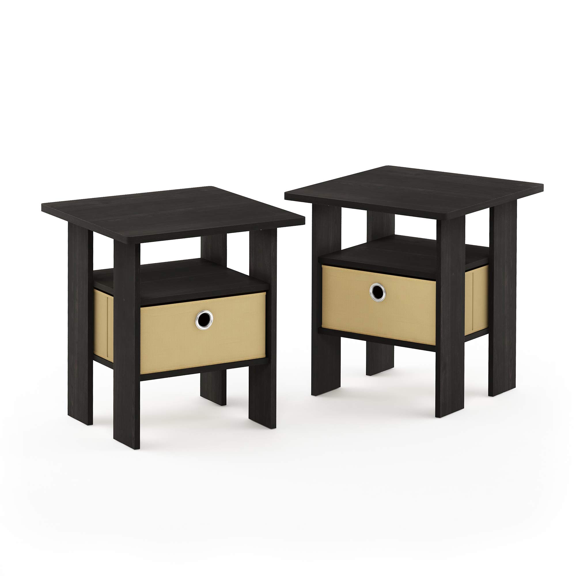 Furinno Andrey End Table Set with Coffee Table and Storage Bins - Modern Living Room Furniture for Small Spaces, Home Decor, and Organization