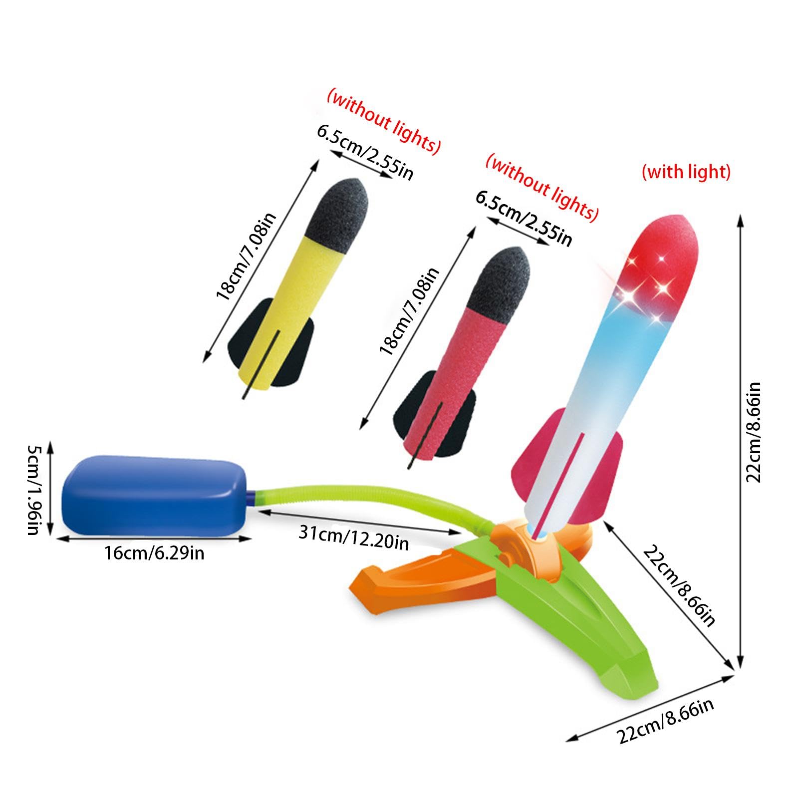 Quaeetyu Foam Rocket Launcher Toy for Kids - Air-Powered Outdoor Flying Toy with 3 Foam Rockets | Fun STEM Learning, Backyard Games, Birthday Gifts, Summer Outdoor Activities & Family Playtime