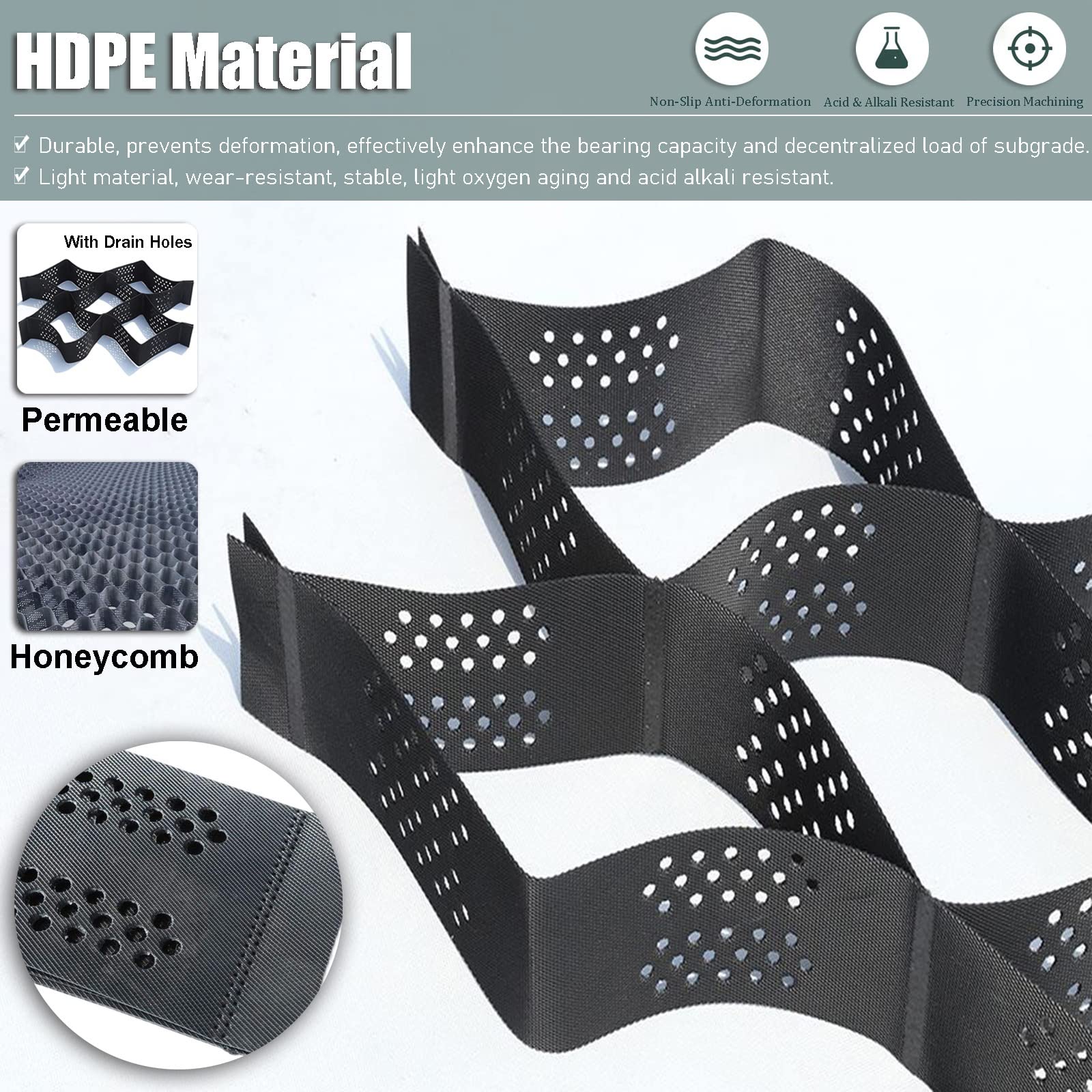 2 Inch Tall Permeable Geo Grid - Heavy Duty Polyethylene Ground Stabilization Grid (6x9m/19.7x29.5ft) for Subgrade Reinforcement, Landscaping, Parking Lots & Driveways | Foldable, Scalable Solution for Erosion Control & Soil Stabilization
