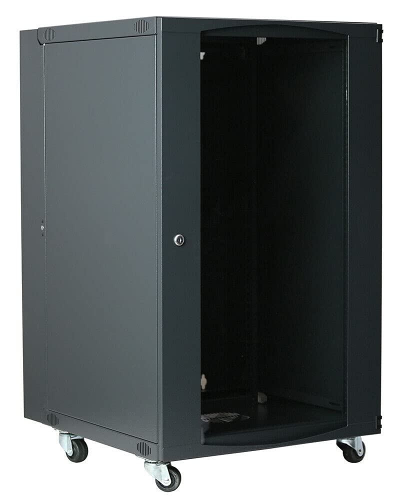 18U Wall Mount Server Rack Cabinet with Lockable Glass Door - Network Equipment Enclosure for Data Centers, Offices & Home Use