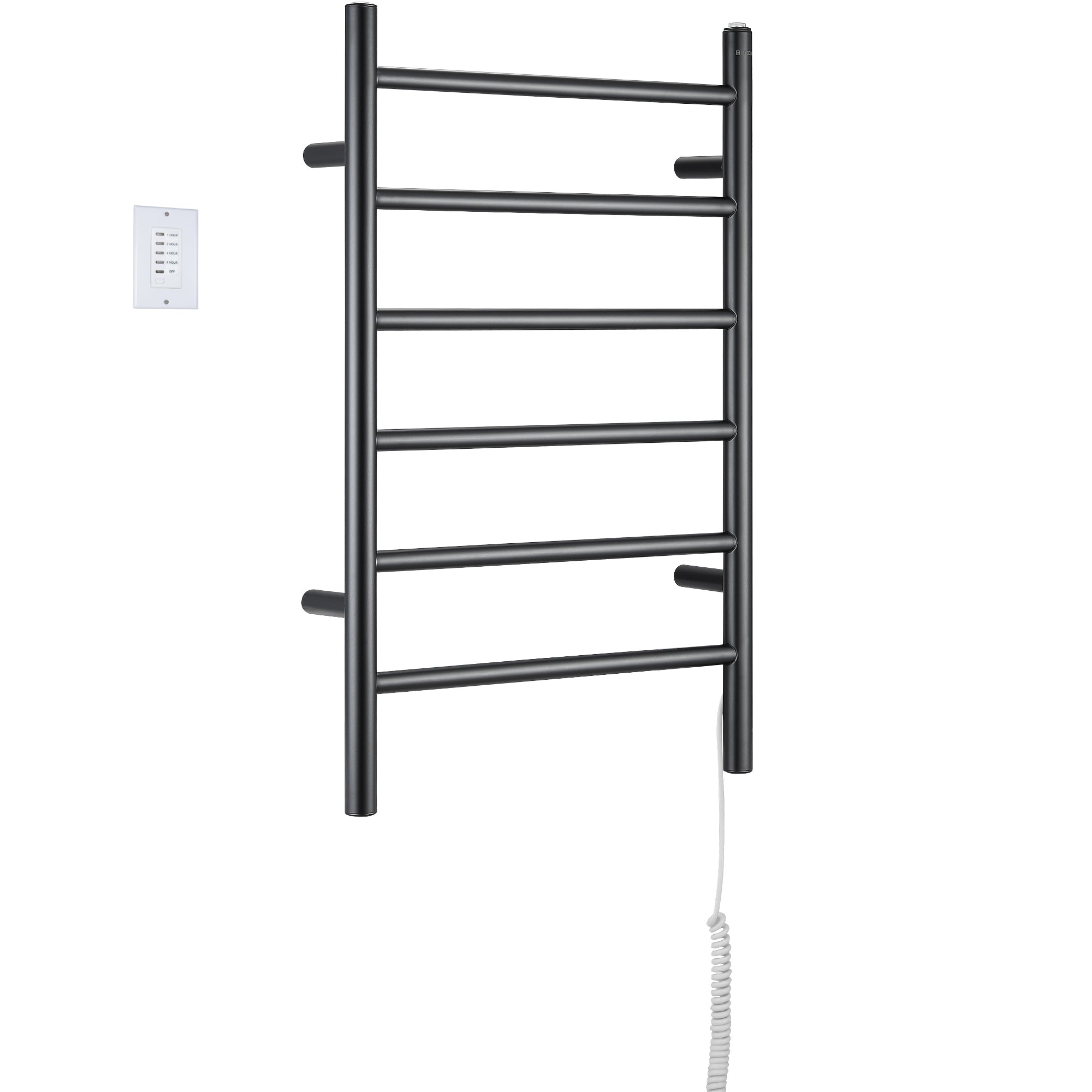 Ancona Comfort 6 Wall Mount Electric Towel Warmer - Plug In & Hardwire Installation with Digital Timer - Matte Black Finish for Bathroom, Spa & Luxury Home Use