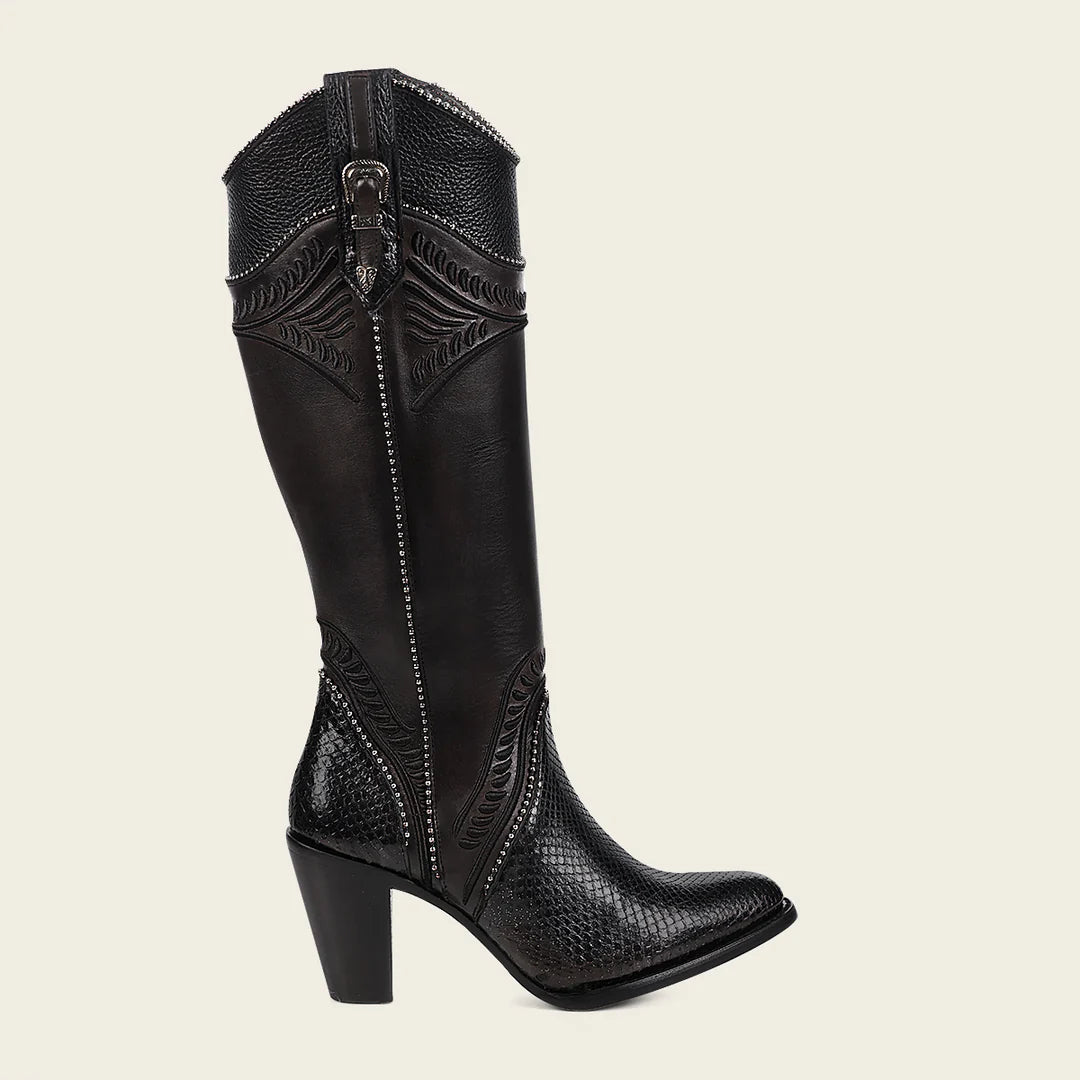 3F82PM Women's Cuadra Black Western Cowgirl Python Skin Knee High Boots - Stylish & Comfortable for Rodeo, Country Dance & Fashion Outfits