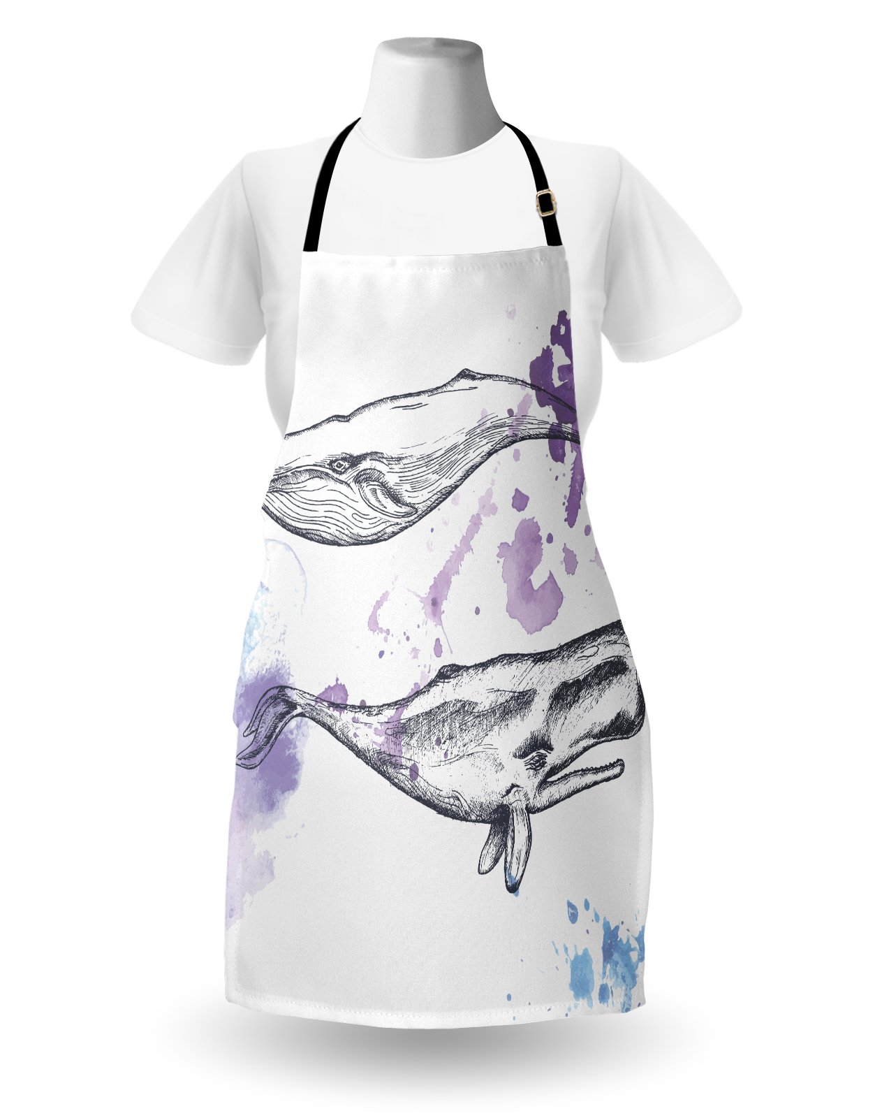Ambesonne Whale Apron - Unisex Adjustable Kitchen Bib for Cooking, Baking, Gardening - Grunge Ocean Mammals Design with Paintbrush Effects - Lavender Grey Blue - Perfect for Home Chefs, BBQ Parties & Artistic Cooking Gifts