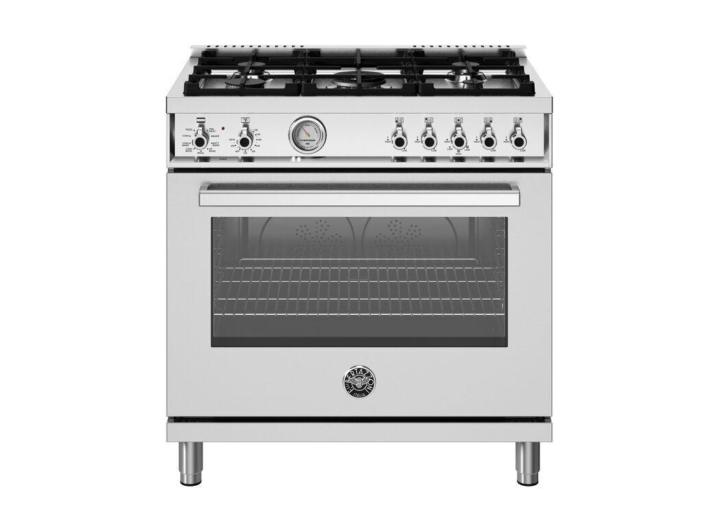 Bertazzoni PRO365DFMXV 36 Inch Dual Fuel Range with 6 Sealed Burners & Electric Convection Oven - Professional Stainless Steel Gas Range for Home Kitchen, Perfect for Baking, Roasting, and Large Family Cooking