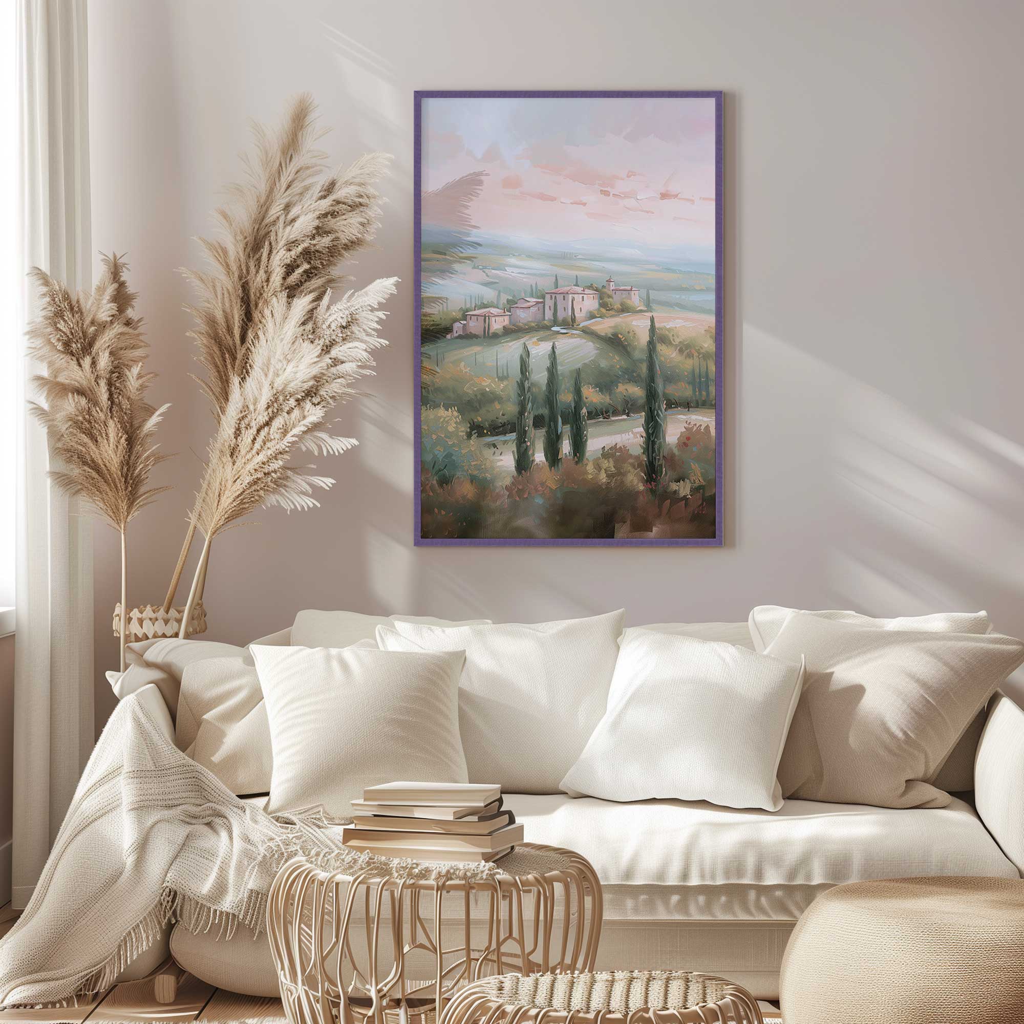 Tuscany Sunset Landscape Art Print - Dusk's Glow v1 Wall Decor for Living Room, Bedroom & Office
