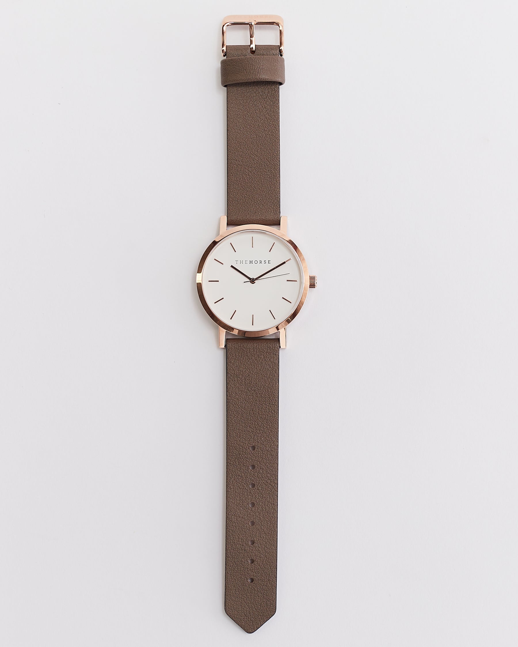Elegant Polished Rose Gold Watch with White Dial & Taupe Leather Strap – Perfect for Business, Casual, and Formal Occasions