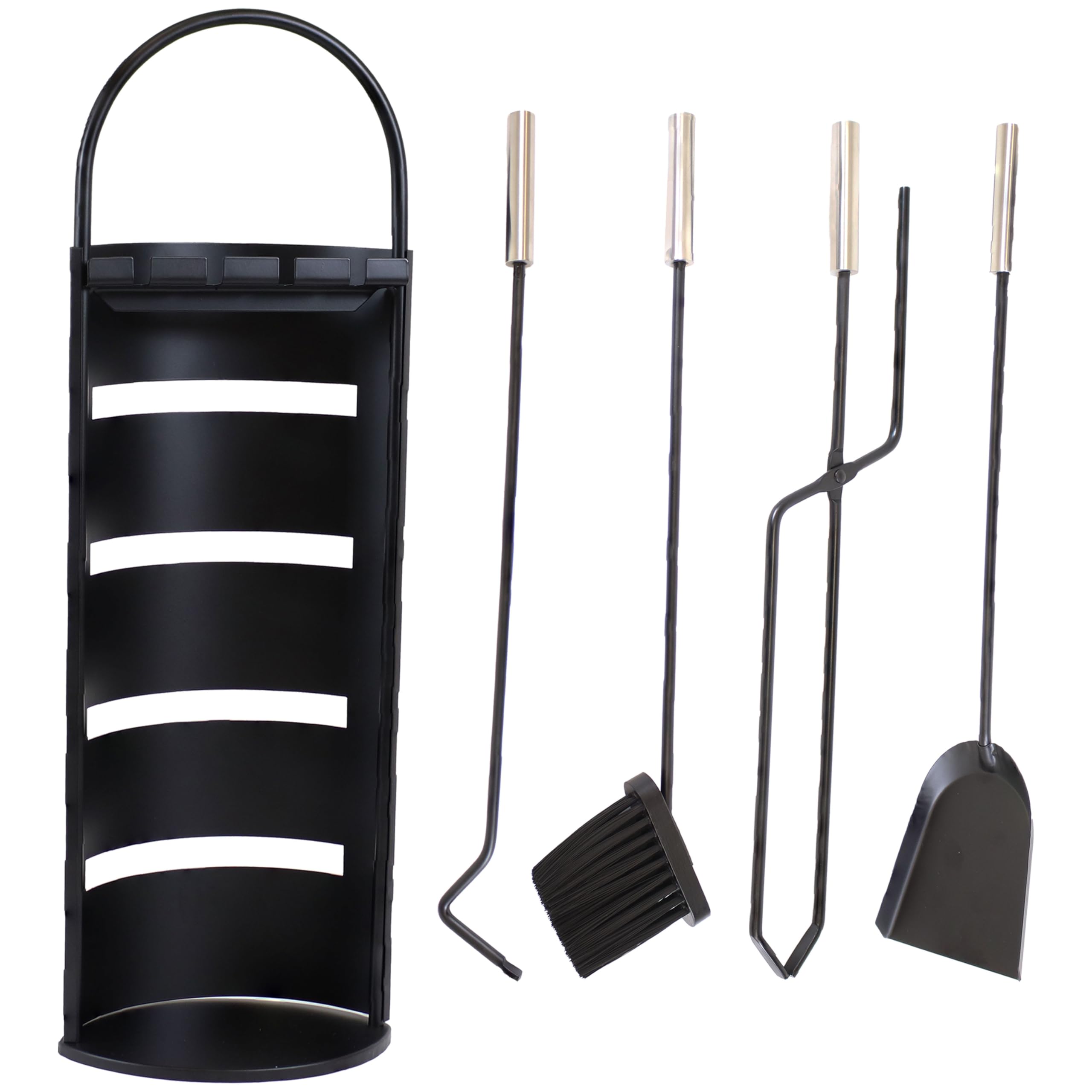 Sunnydaze 4-Piece Fireplace Tool Set with Stand - Heavy Duty Steel Fireplace Accessories with Poker, Brush, Shovel & Hanger - Perfect for Indoor Fireplace, Hearth & Wood Stove Maintenance