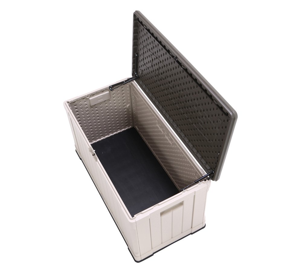 LIFETIME 60186 Heavy-Duty 116 Gallon Outdoor Storage Deck Box - Weather-Resistant Plastic Deck Box for Patio Furniture Cushions, Pool Toys & Garden Tools - Desert Sand/Brown