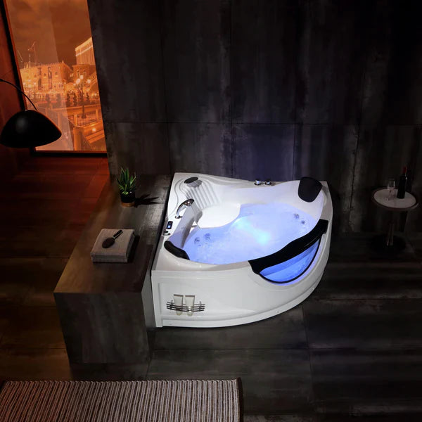 Empava 59-Inch Corner Jetted Bathtub with Thermostat & LED Lights - Whirlpool Spa Tub for Relaxation (59JT319LED) - Perfect for Master Bathroom and Luxury Home Spa