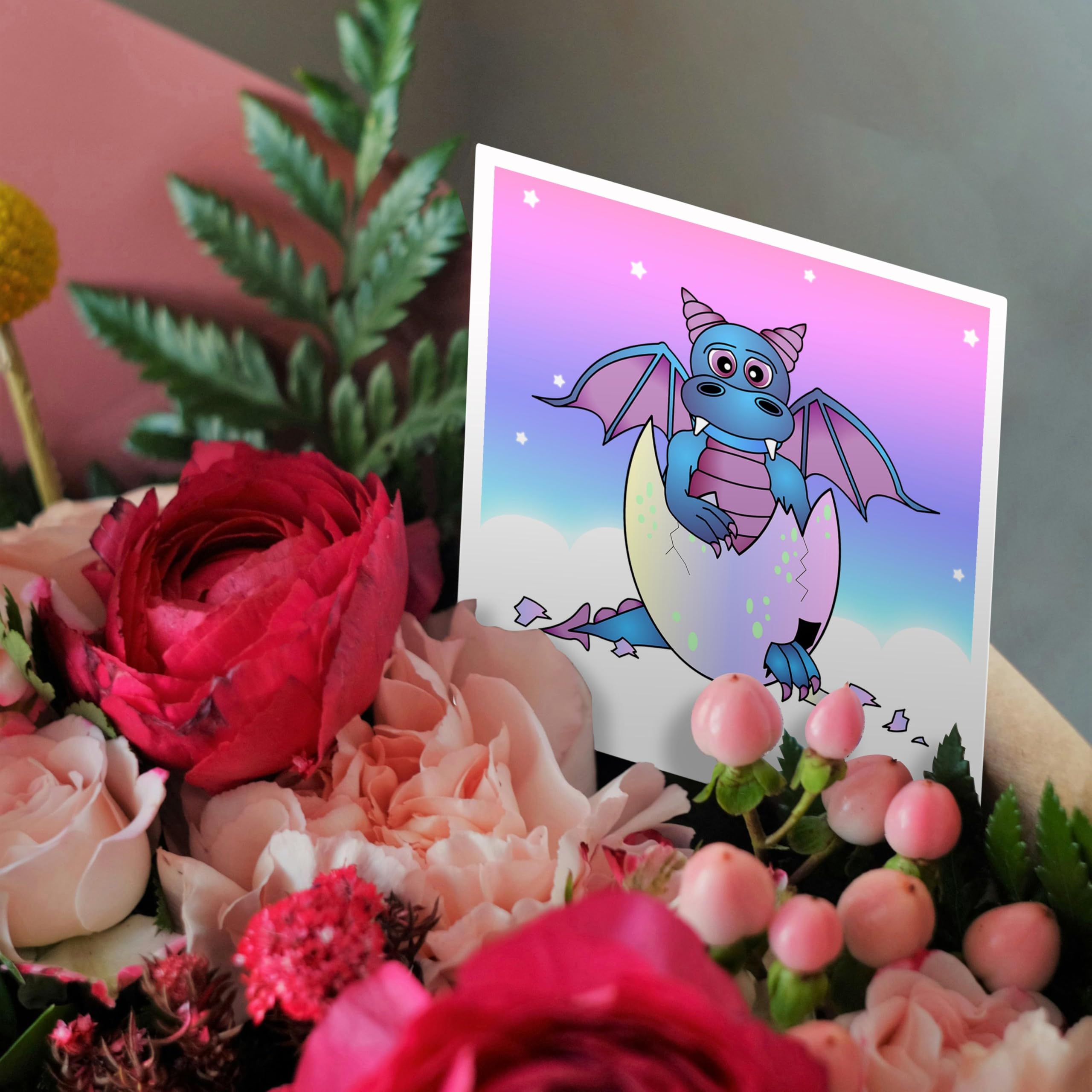 3D Rose Blue Baby Dragon in Cracked Egg Greeting Cards - 6x6 Inch Set of 12 | Unique Fantasy Birthday Cards, Baby Shower Invitations & Party Favors (gc_6091_2)