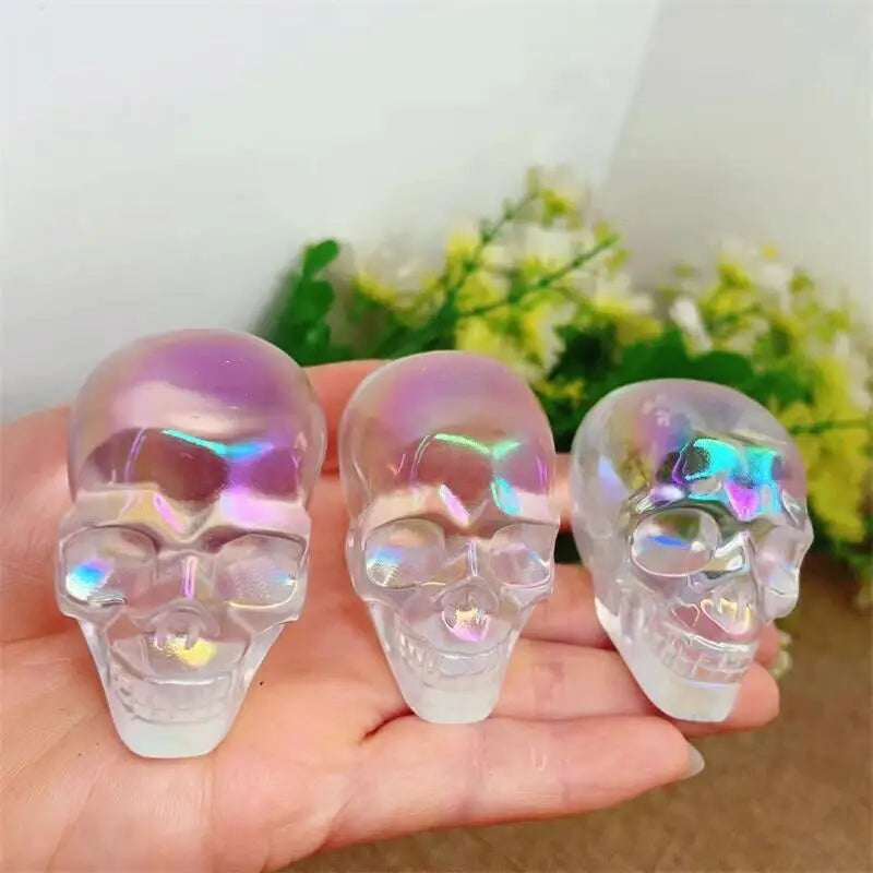 Natural Aura Quartz Skull Head - Polished Healing Crystal Feng Shui Statue for Home Decor, Meditation & Spiritual Gifts - Perfect for Yoga, Reiki & Positive Energy Spaces (1 Piece)