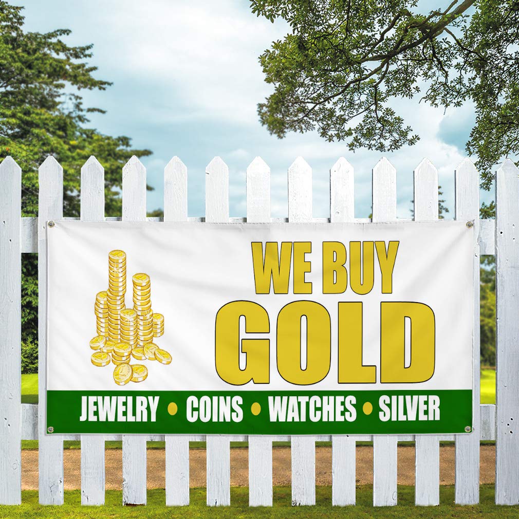 Premium Vinyl Banner - Weatherproof & Durable for Outdoor Business Signs (60x144 Inches, White, 10 Grommets) - Perfect for Jewelry Stores, Pawn Shops & Yard Sales