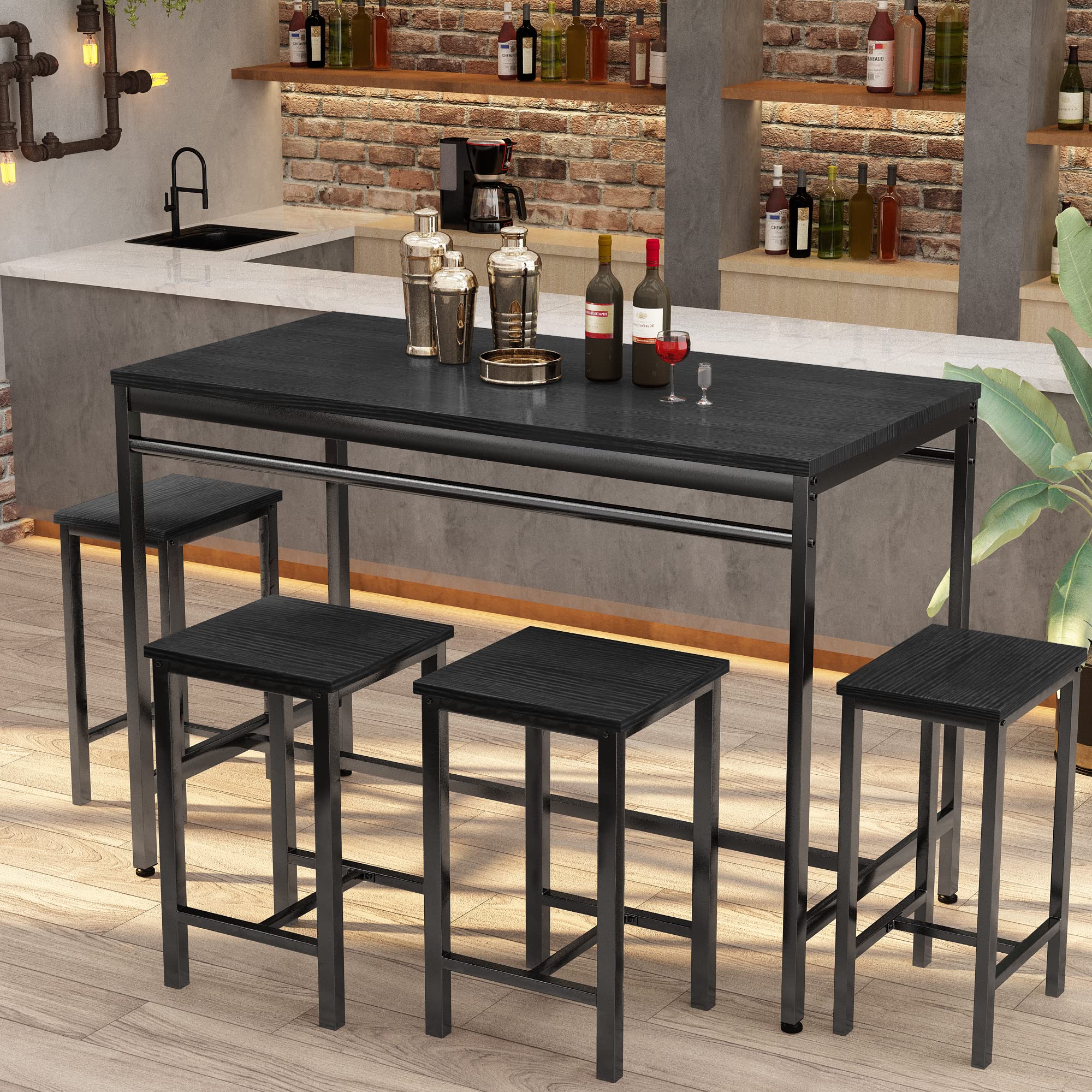 DKLGG 5-Piece Wooden Dining Table Set for 4 - Small Kitchen Table with 4 Stools, Compact Bar Height Dining Room Set for Small Spaces | Perfect for Breakfast Nooks, Studio Apartments & Cozy Kitchens