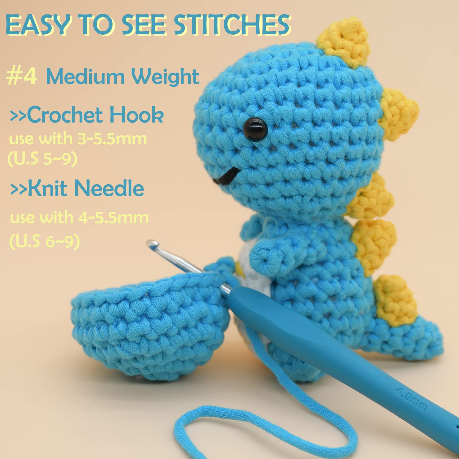 8 Pack Beginner Crochet Yarn Kit - Soft Cotton Yarn in Blue, Green, Yellow & Red (8x50g) for Easy Crocheting & Knitting with Visible Stitches - Perfect for DIY Crafts, Baby Blankets & Amigurumi Projects