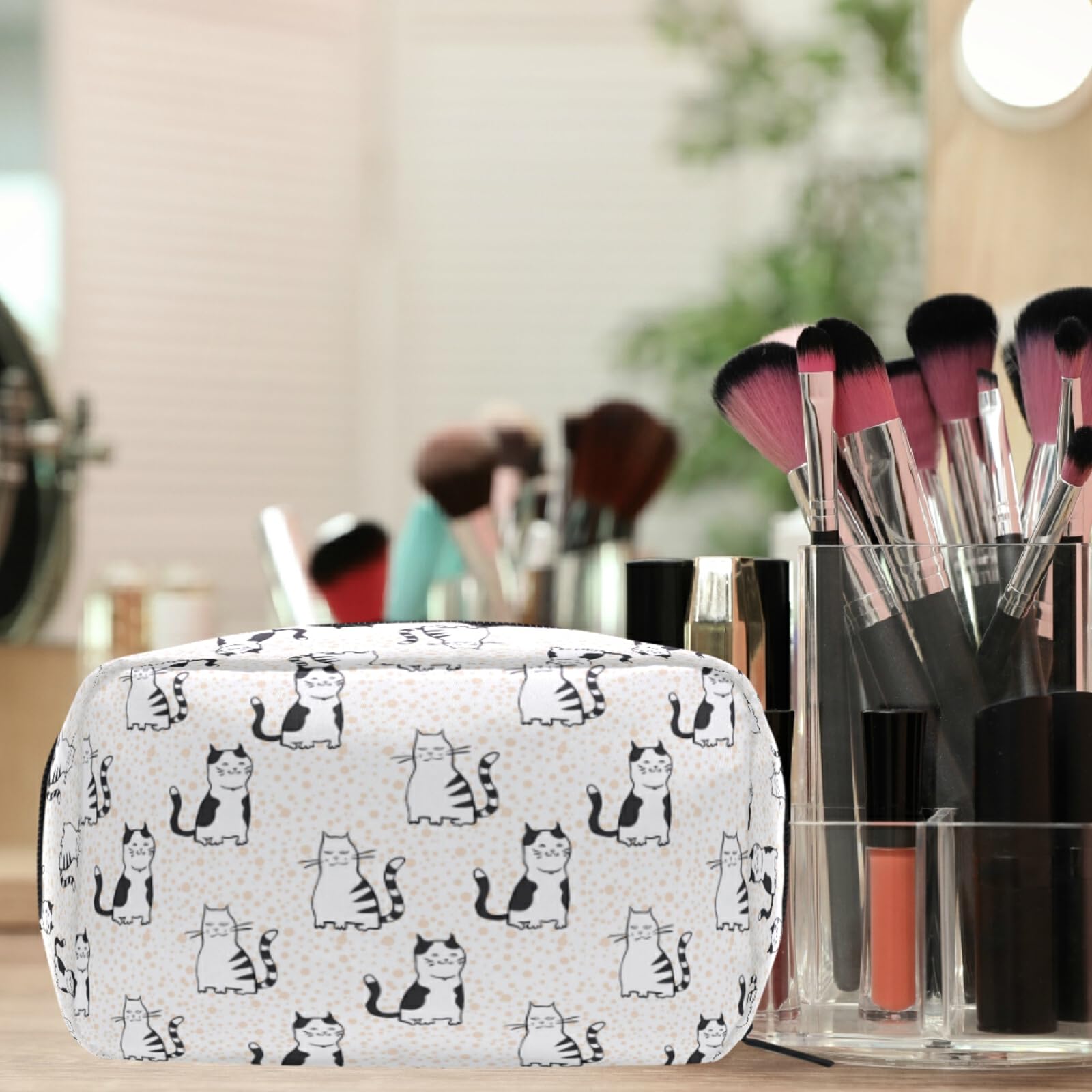 Cute Cat Makeup Bag for Women & Girls - Small Cosmetic Organizer with Compartments for Travel, Toiletries & Daily Essentials | Perfect for School, Gym & Vacation Use
