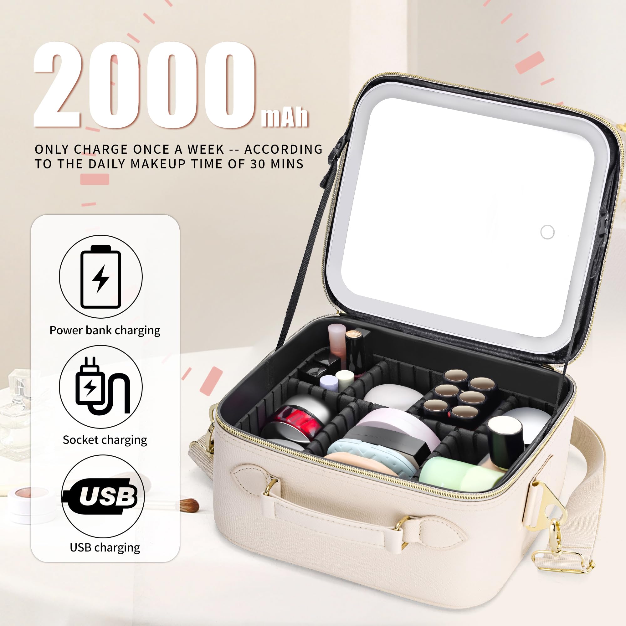 LED Makeup Bag with Lighted Mirror - Portable Travel Cosmetic Organizer Case for Brushes & Makeup Storage - Perfect Gift for Women - Ideal for Travel, Home & Professional Use