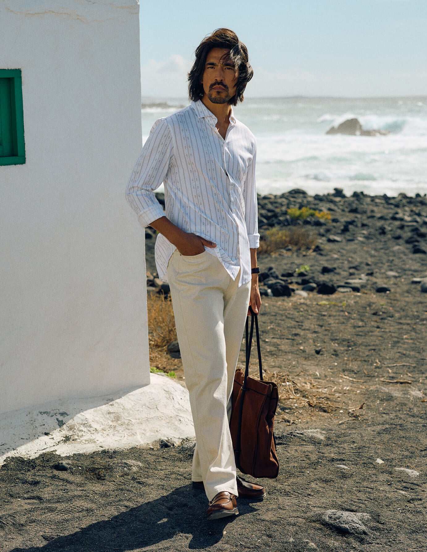 Lightweight Classic Shirt Earth Stripe Slim Fit - Casual & Formal Wear for Men - Perfect for Office, Date Night & Outdoor Events