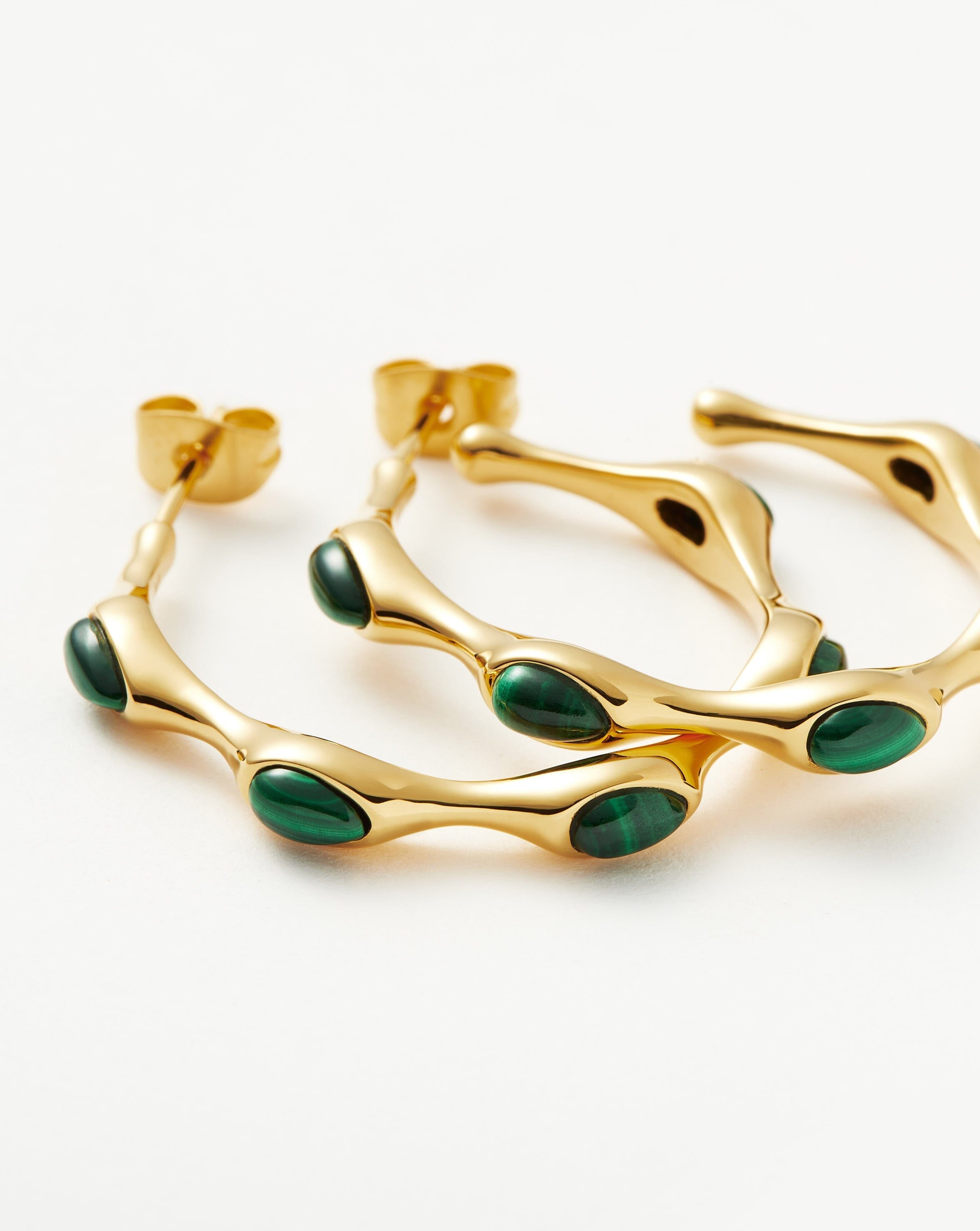 Magma Gemstone Medium Hoop Earrings - 18k Recycled Gold Plated Brass Jewelry for Women | Elegant Dangle Earrings for Party, Wedding & Everyday Wear