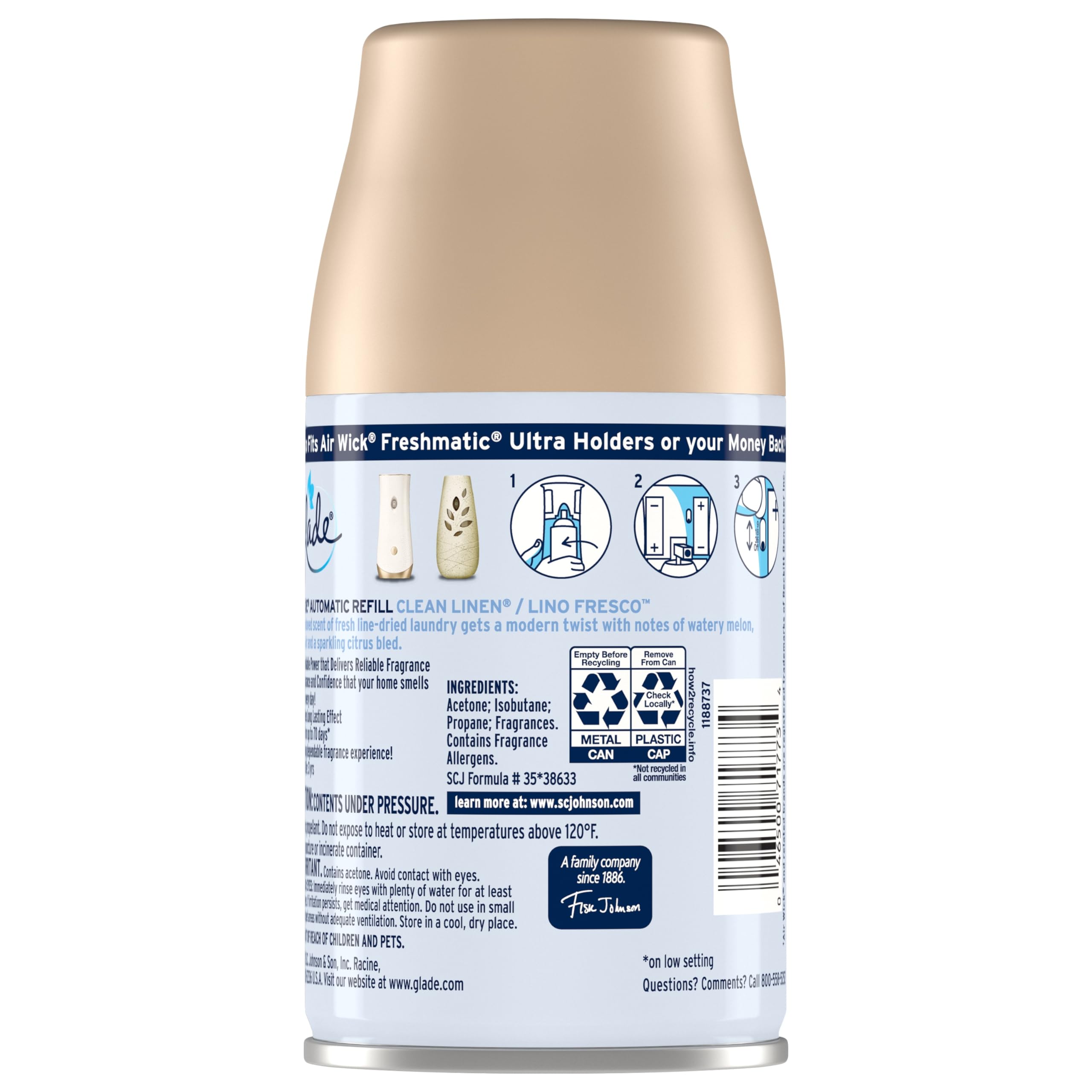 Glade Automatic Spray Refill & Holder Kit - 6.2 Oz Air Freshener for Home, Bathroom & Office - Clean Linen Scent - 2 Pack - Eliminate Odors & Freshen Air in Living Rooms, Bedrooms & Small Spaces