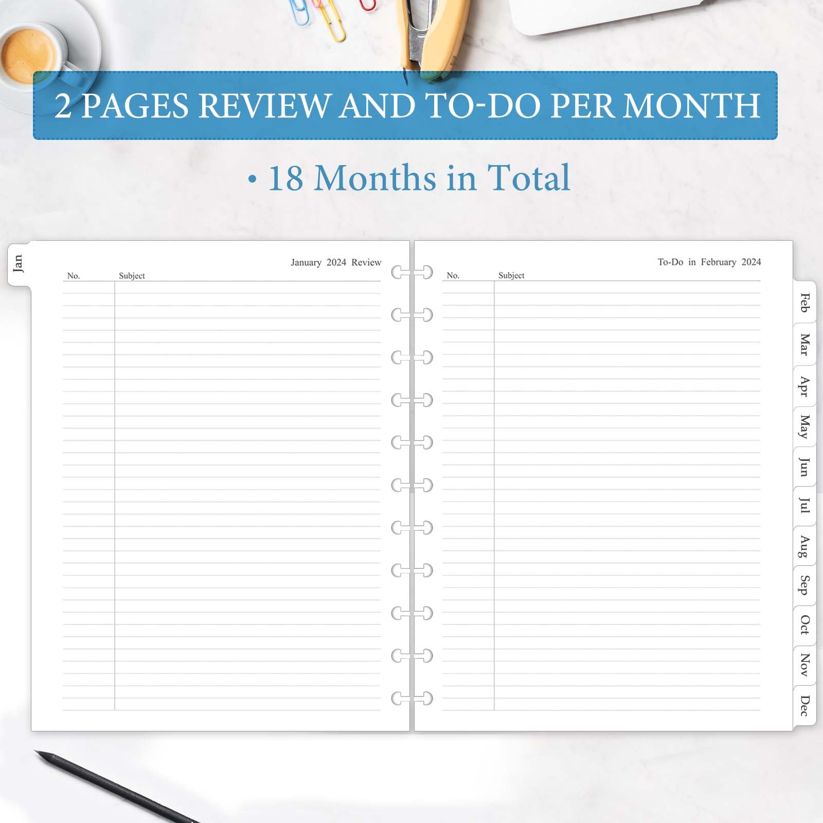 2024-2025 Monthly Planner Refill Inserts for 11-Disc Discbound Planner - 8.5