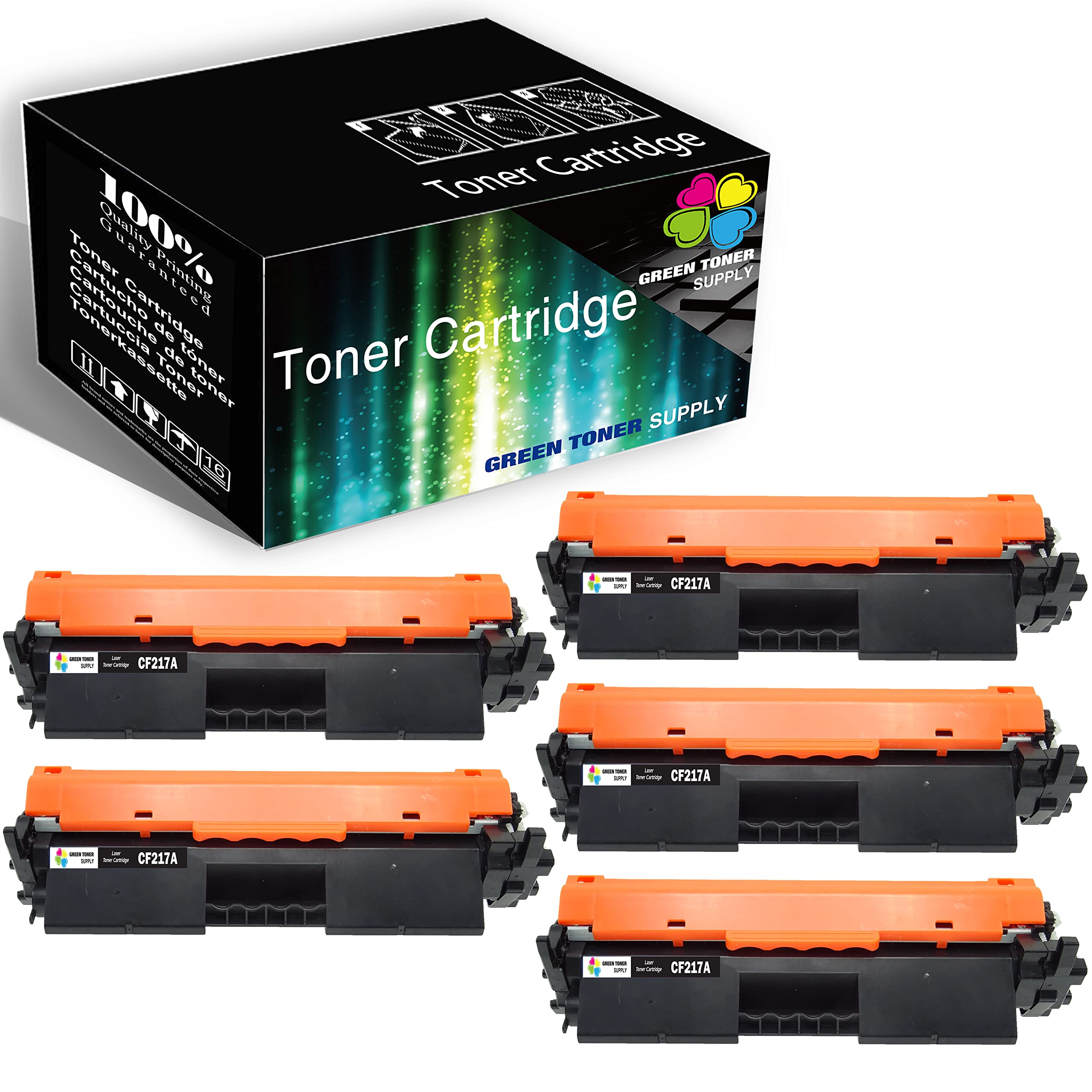 CF217A Compatible Toner Cartridge 5-Pack Black - Replacement for HP 17A/CF217A Toner | Works with HP M102a M102w M130fn M130fw M130nw Printers | High-Yield Printing for Office & Home Use