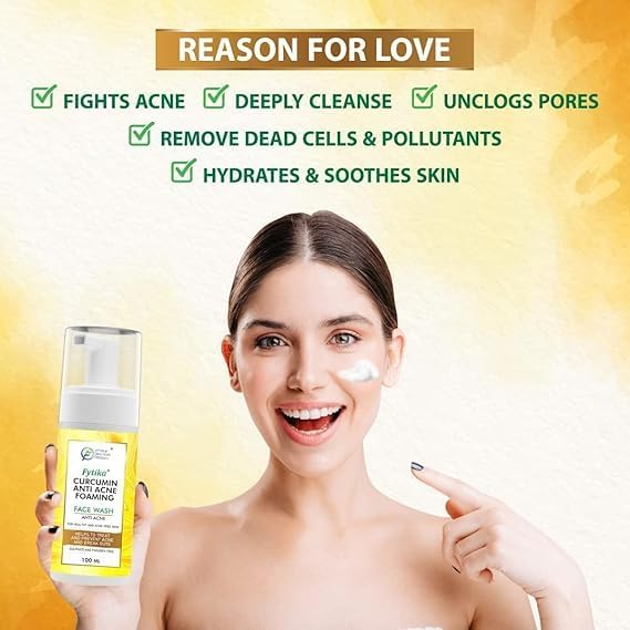 Best Anti-Acne Foaming Face Wash with Curcumin & Natural Extracts - Deep Cleansing & Exfoliating for Clear Skin | Prevents Breakouts for Women & Men | 100ml | Perfect for Daily Skincare & Acne-Prone Skin